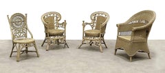 20th Century French Garden Chairs in Painted Cane with Different Shapes