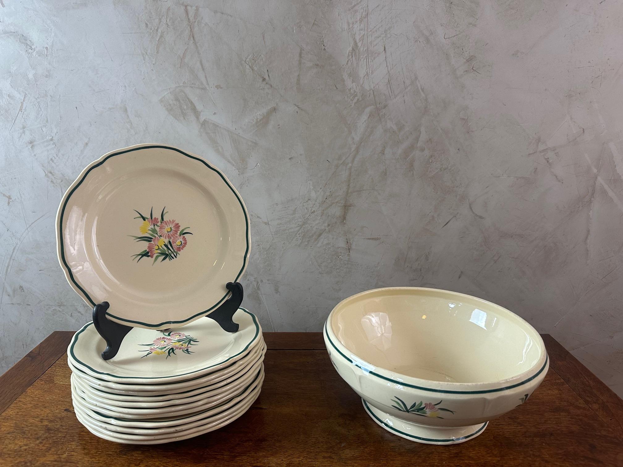 Service peint à la main de la manufacture française de Gien du 20e siècle, années 1940 en vente 5