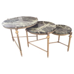 Vintage 20th Century, French Gilded Brass and Marble Nesting Table, 1950s