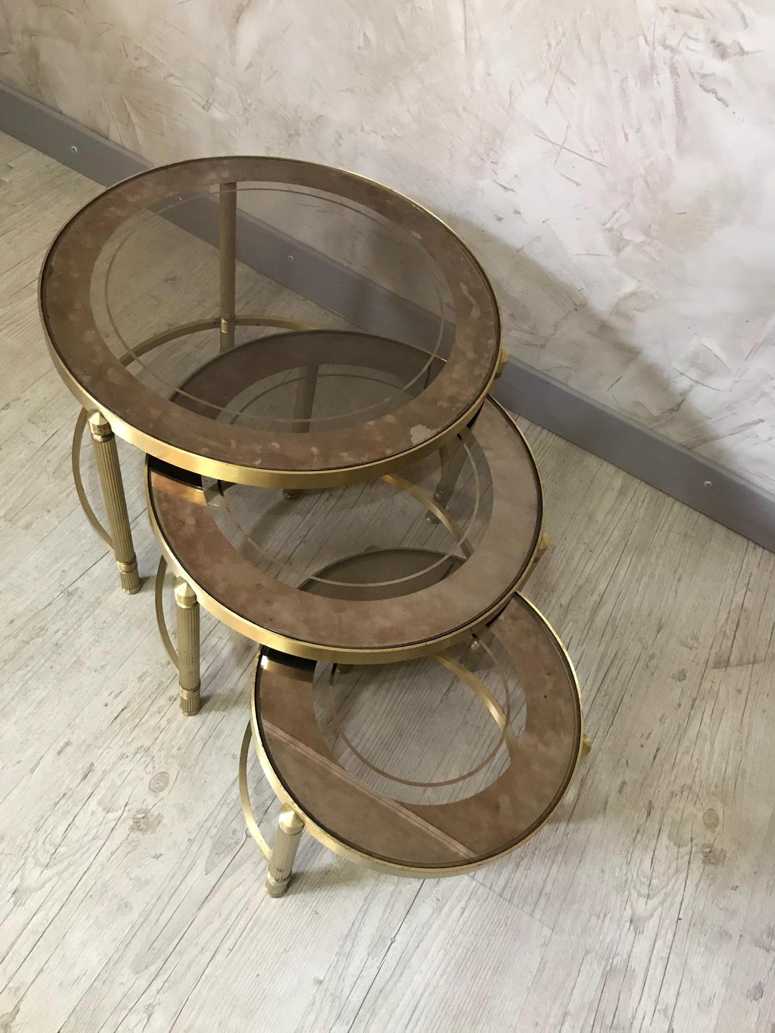 20th Century French Gilded Brass and Mercury Glass Nesting Tables, 1950s 5
