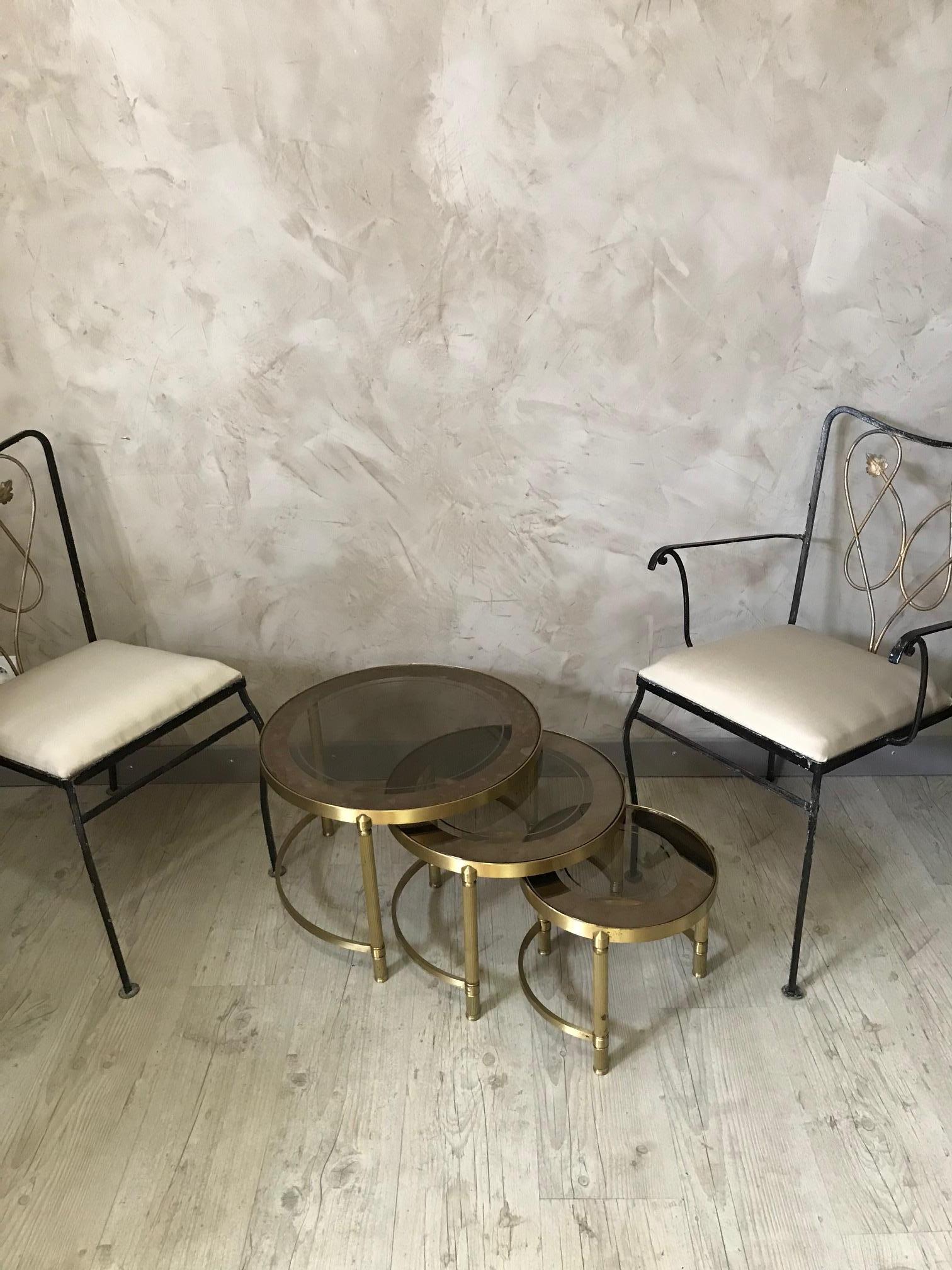 20th Century French Gilded Brass and Mercury Glass Nesting Tables, 1950s 6
