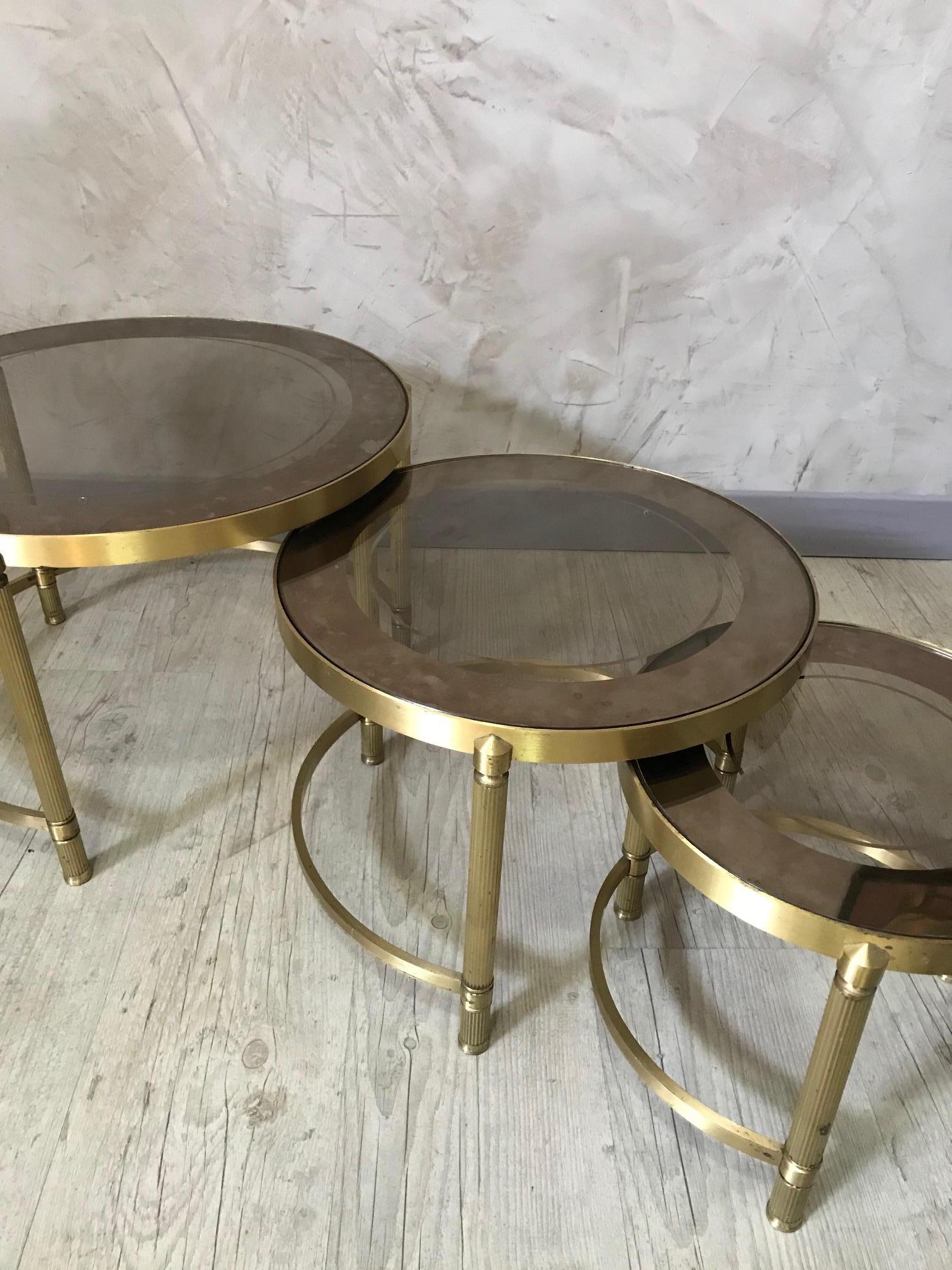 Mid-20th Century 20th Century French Gilded Brass and Mercury Glass Nesting Tables, 1950s