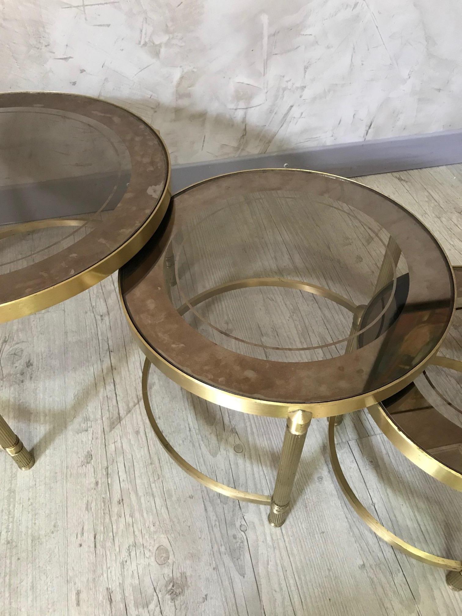 20th Century French Gilded Brass and Mercury Glass Nesting Tables, 1950s 2