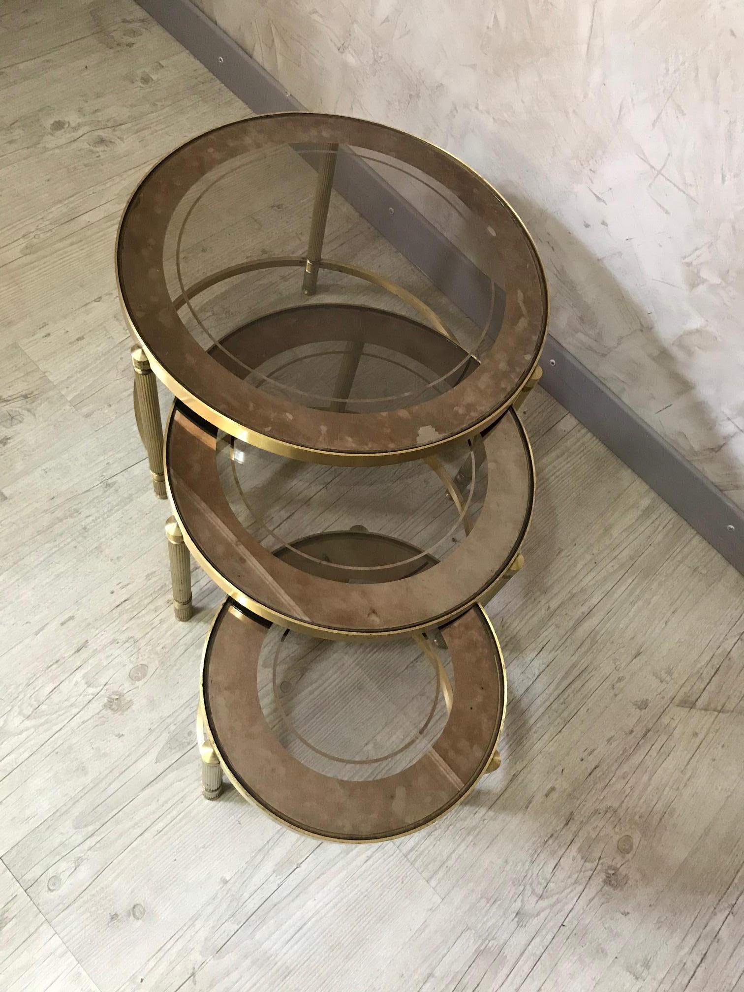 20th Century French Gilded Brass and Mercury Glass Nesting Tables, 1950s 4