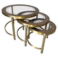 20th Century French Gilded Brass and Mercury Glass Nesting Tables, 1950s