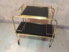 20th Century, French Gilded Brass Rolling Cart, 1960s