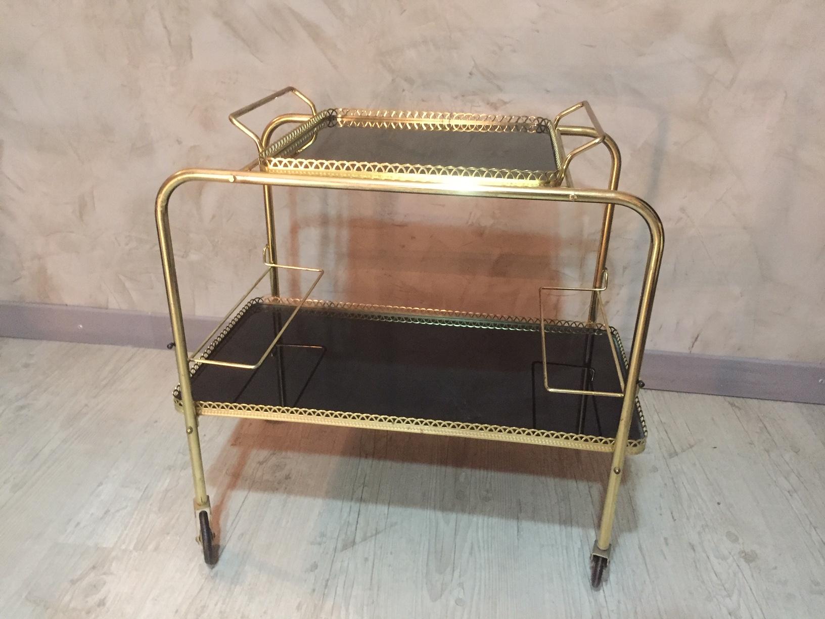 20th Century, French Gilded Brass Rolling Cart, 1960s (Vergoldet)