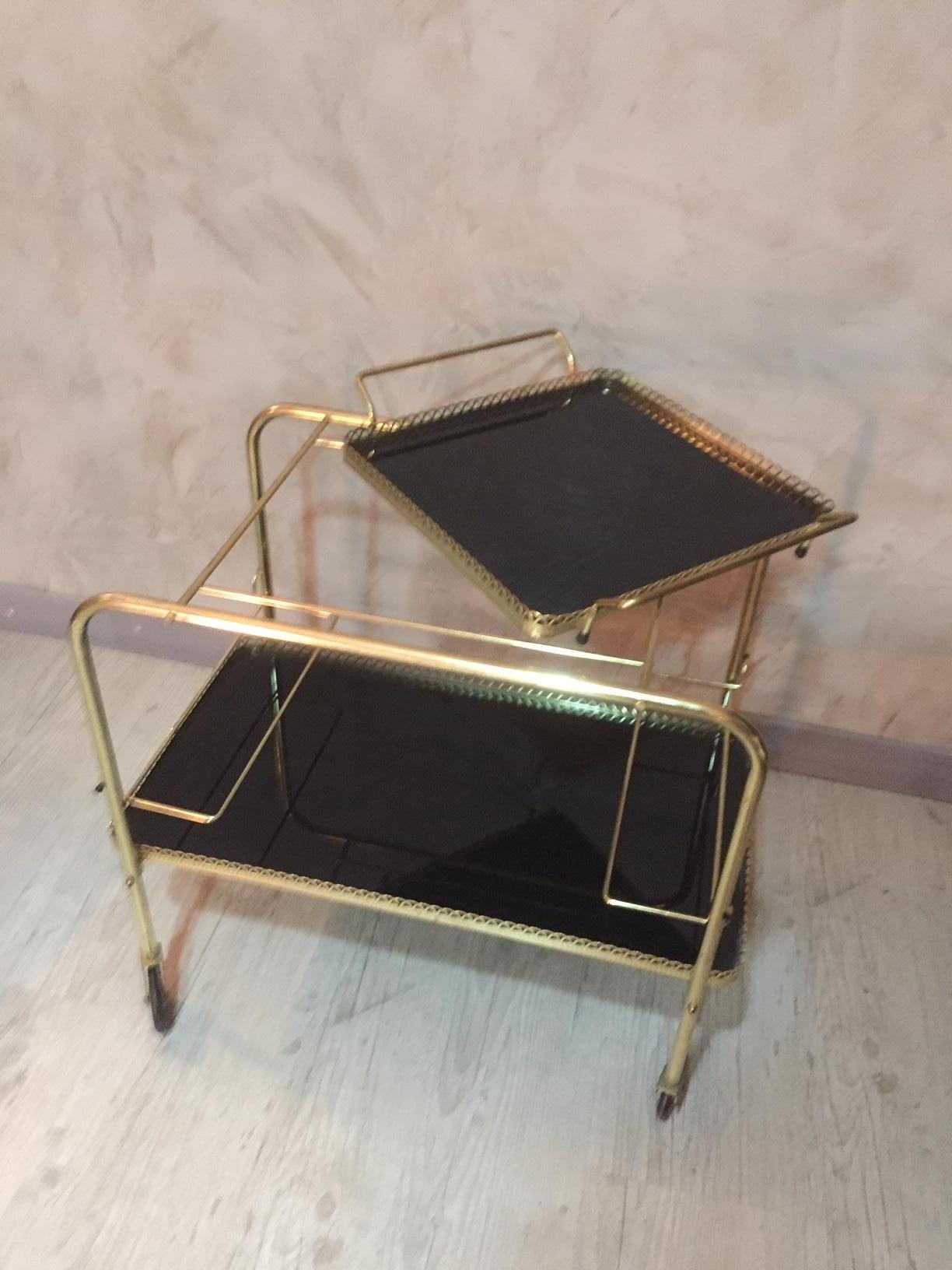 20th Century, French Gilded Brass Rolling Cart, 1960s im Zustand „Gut“ in LEGNY, FR