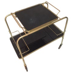 20th Century, French Gilded Brass Rolling Cart, 1960s