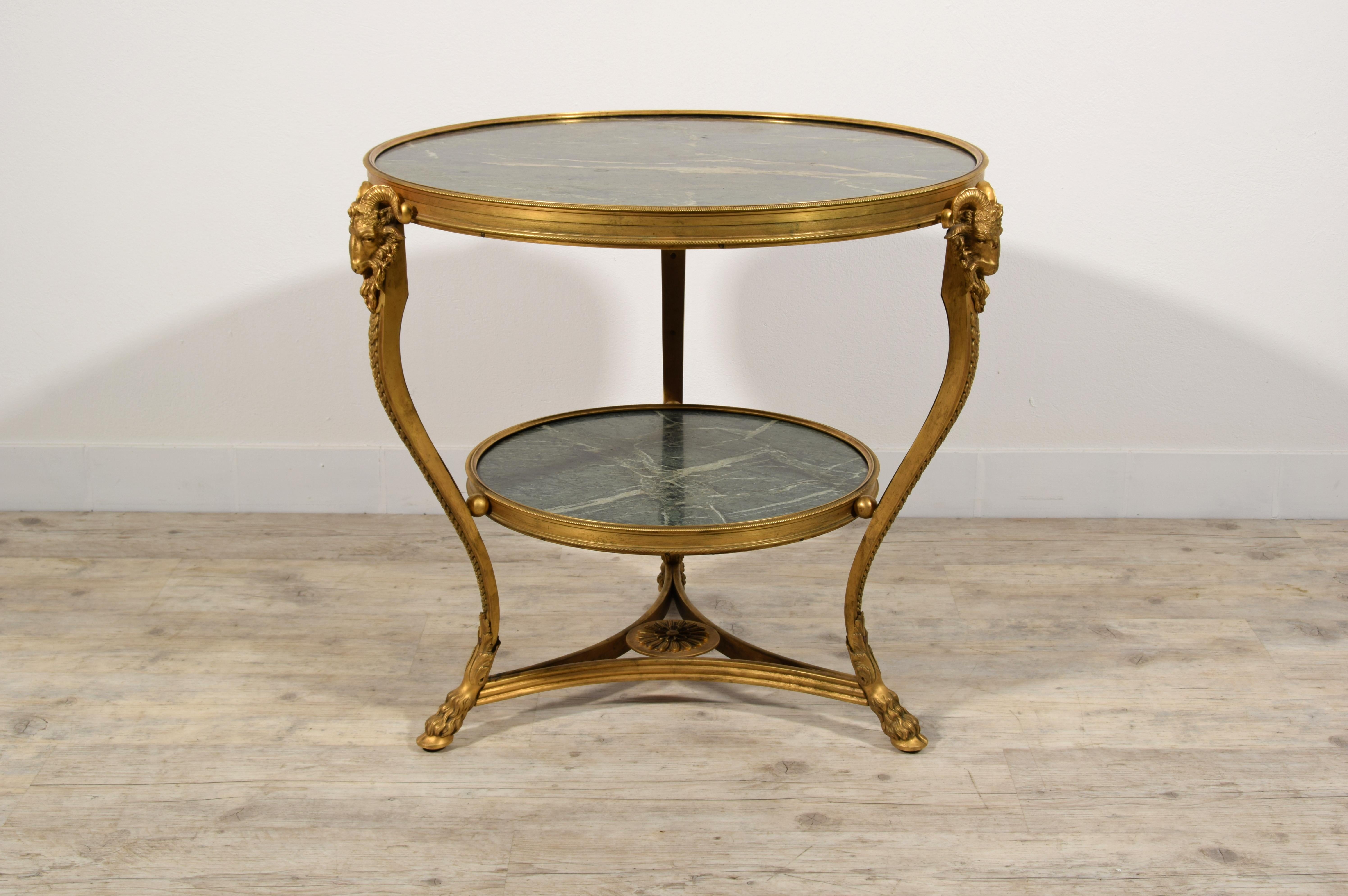 Louis XVI 20th Century, French Gilt Bronze Coffee Table with Marble Tops