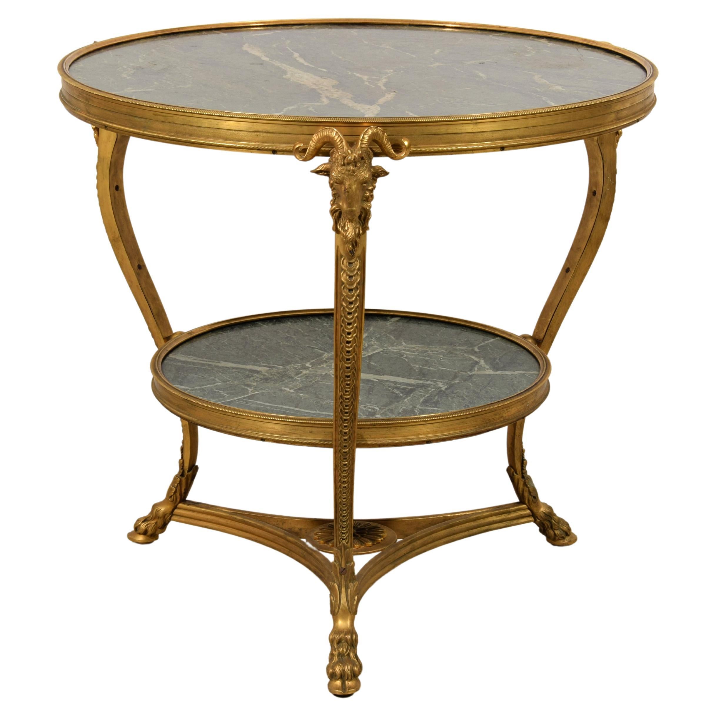 20th Century, French Gilt Bronze Coffee Table with Marble Tops