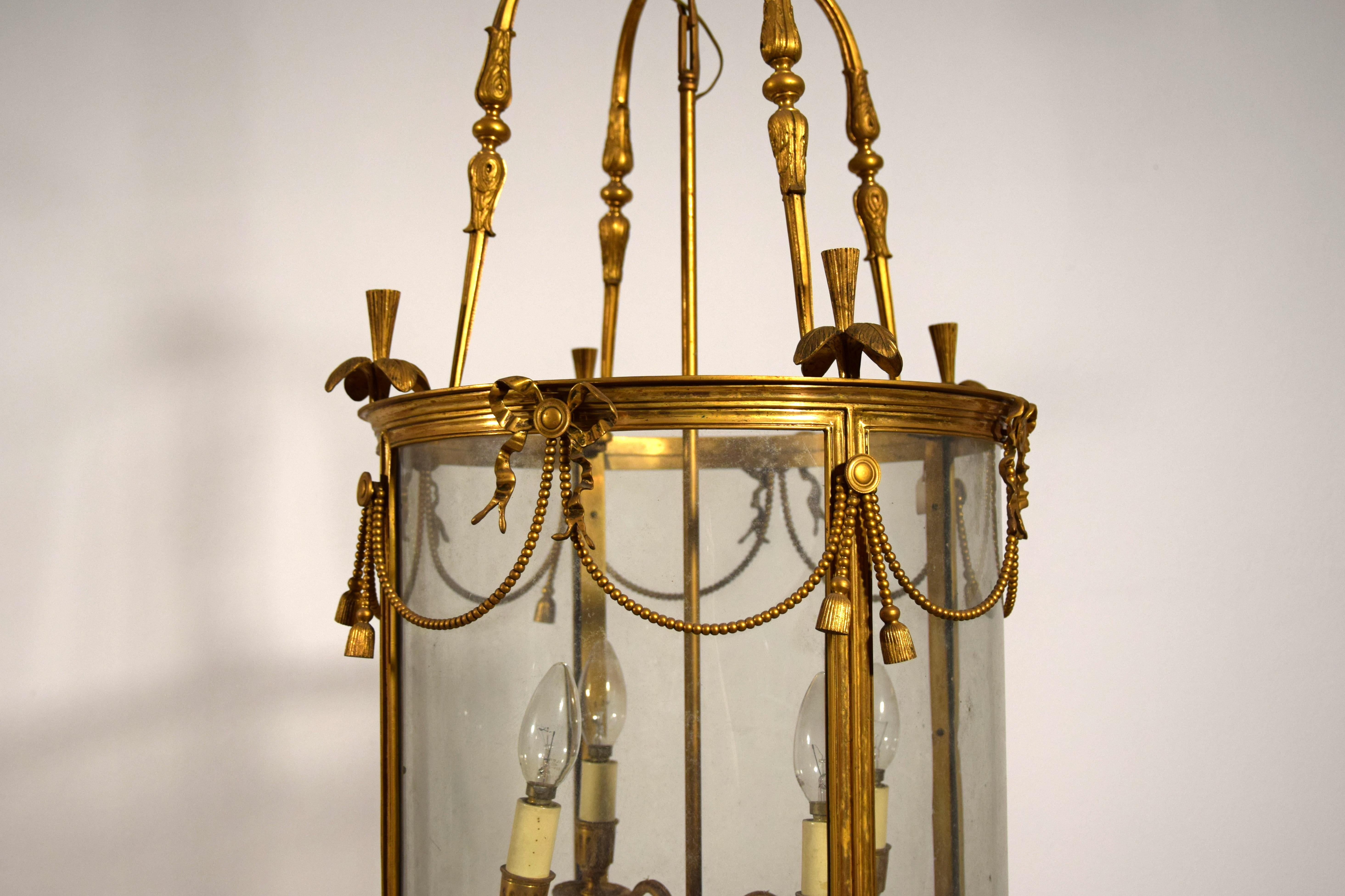 20th century, French Gilt Bronze Four Lights Lantern Chandelier For Sale 15