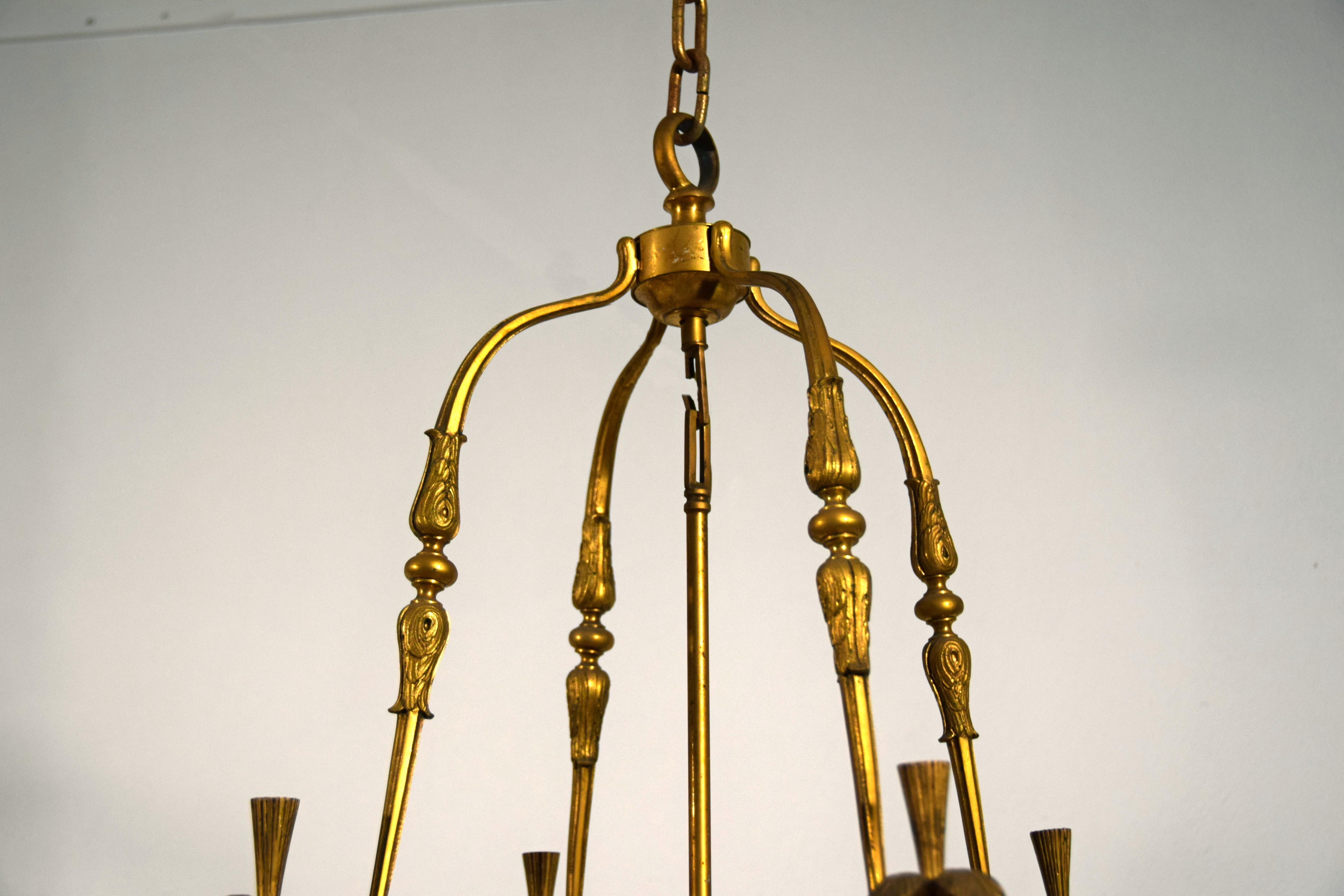 20th century, French Gilt Bronze Four Lights Lantern Chandelier For Sale 16