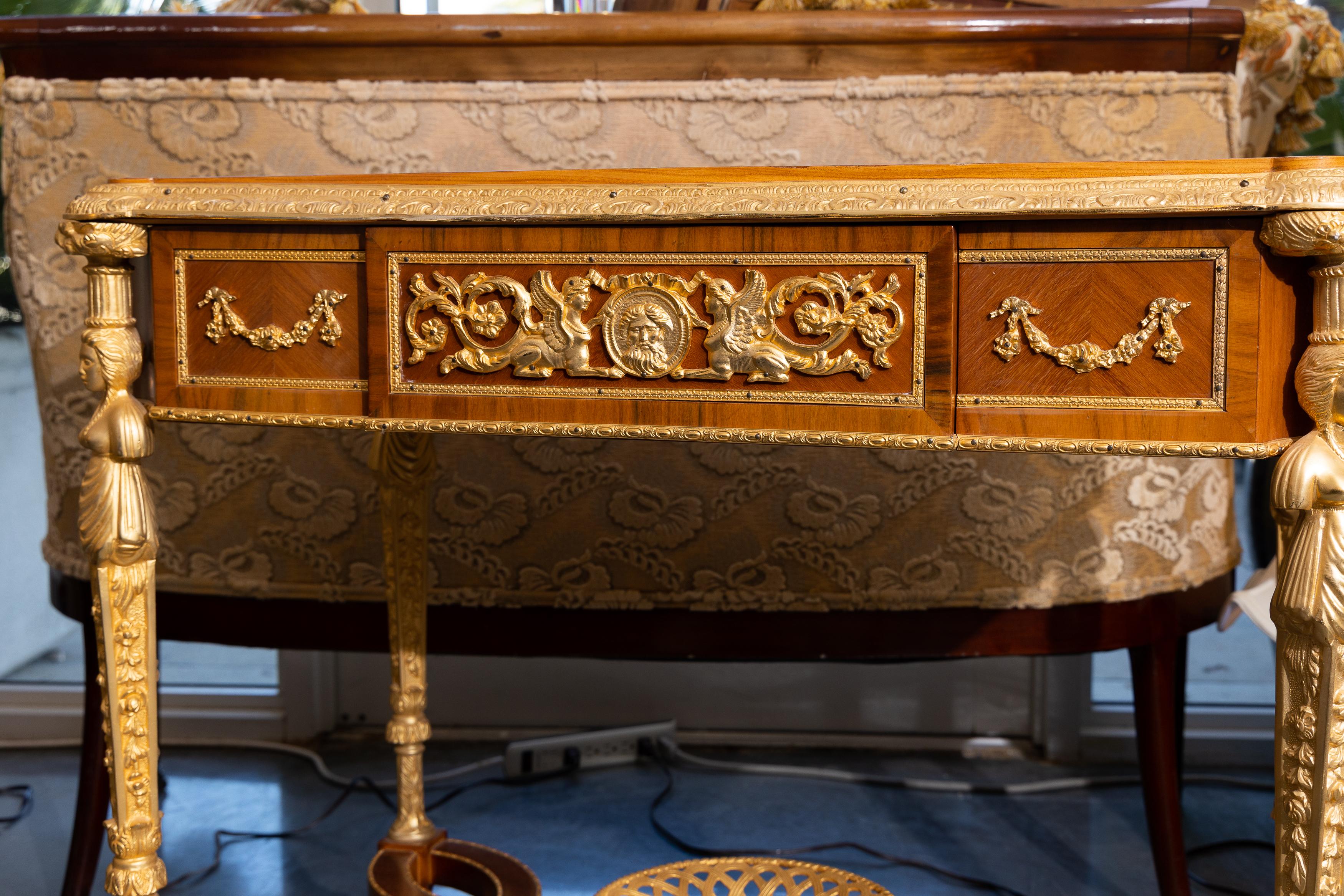 20th Century French Gilt Bronze Marquetry Table For Sale 6