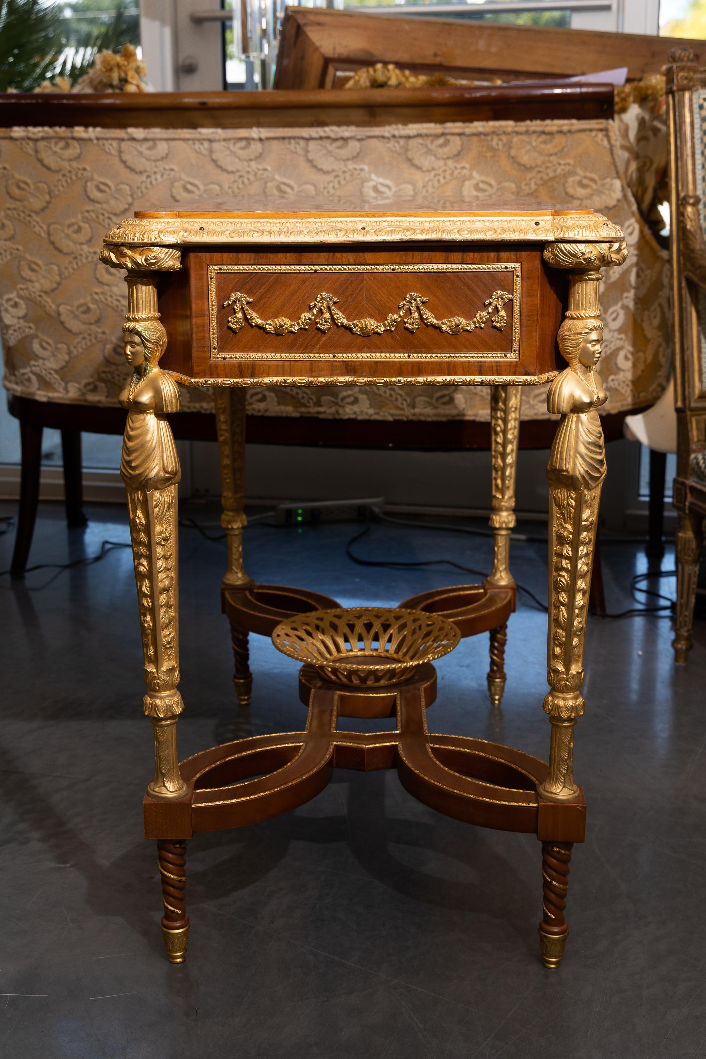 20th Century French Gilt Bronze Marquetry Table For Sale 1