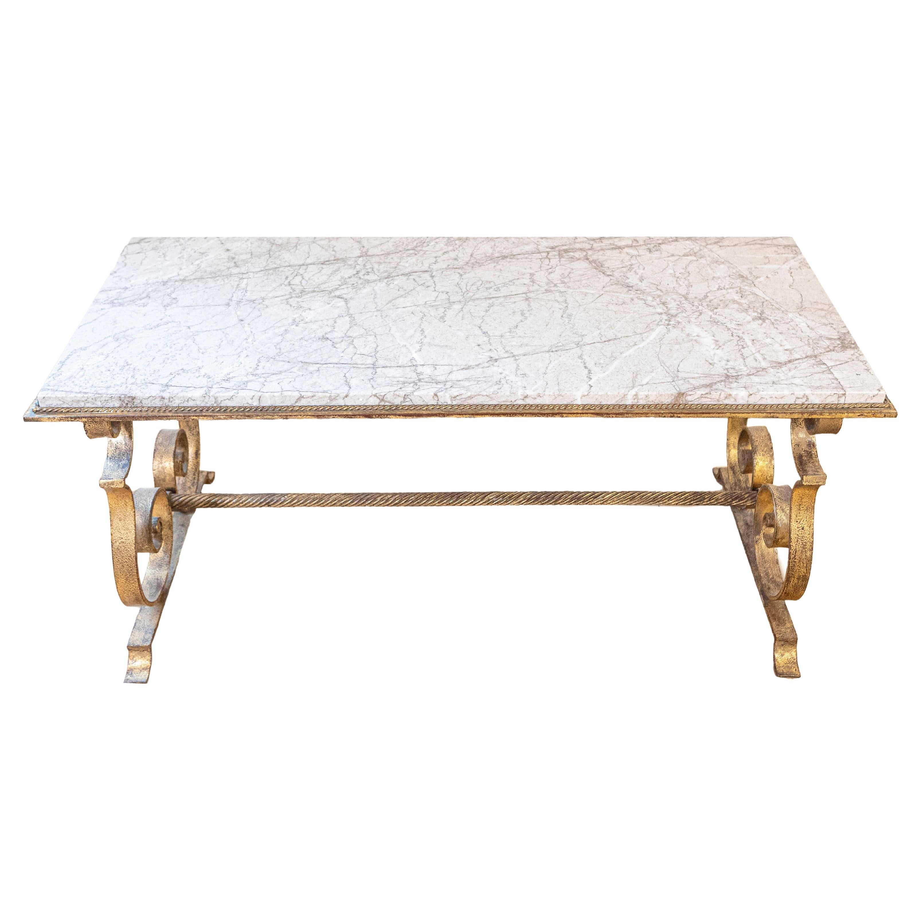 20th Century French Gilt Iron and Marble Coffee Table
