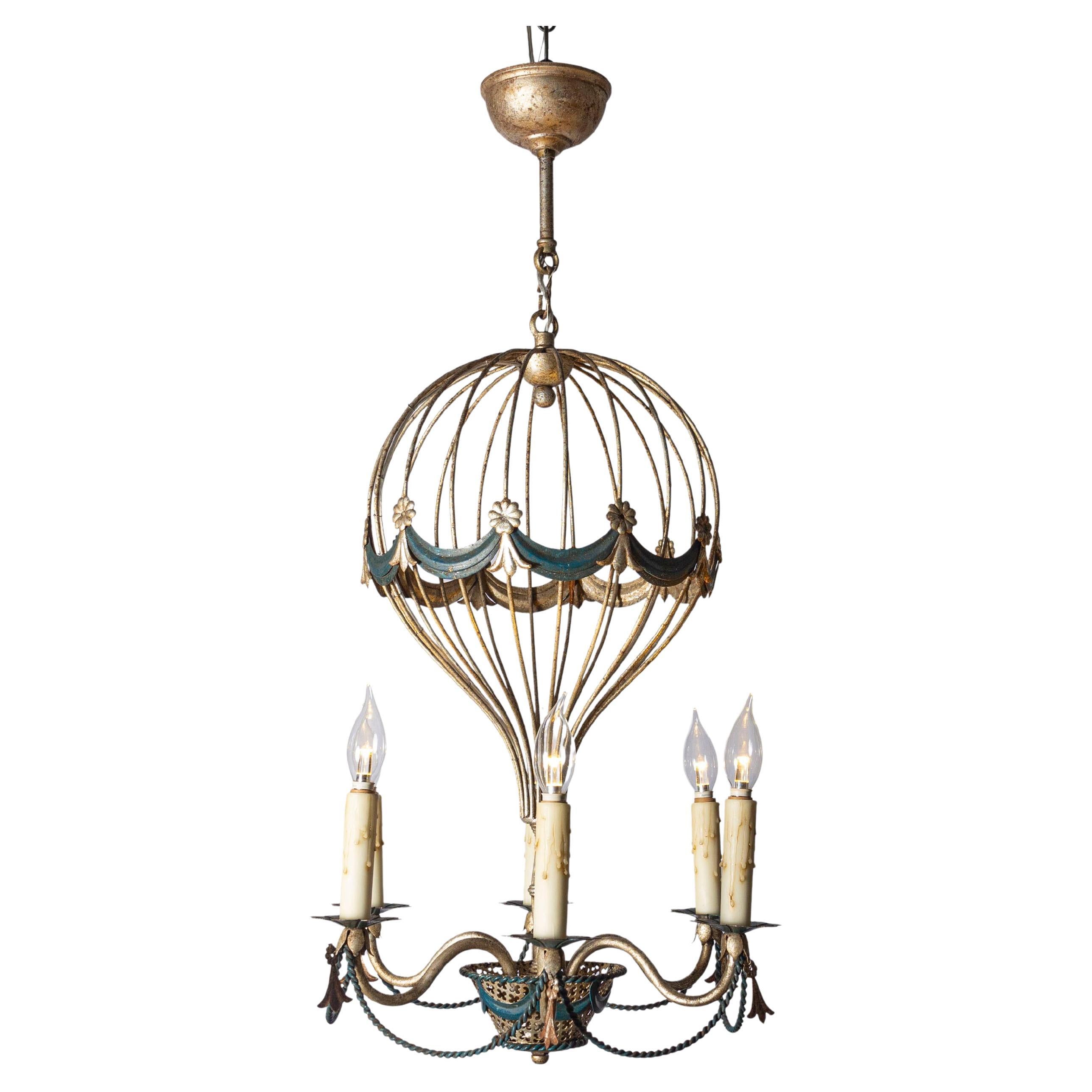 20th Century French Gilt Iron and Painted Tôle Balloon Chandelier