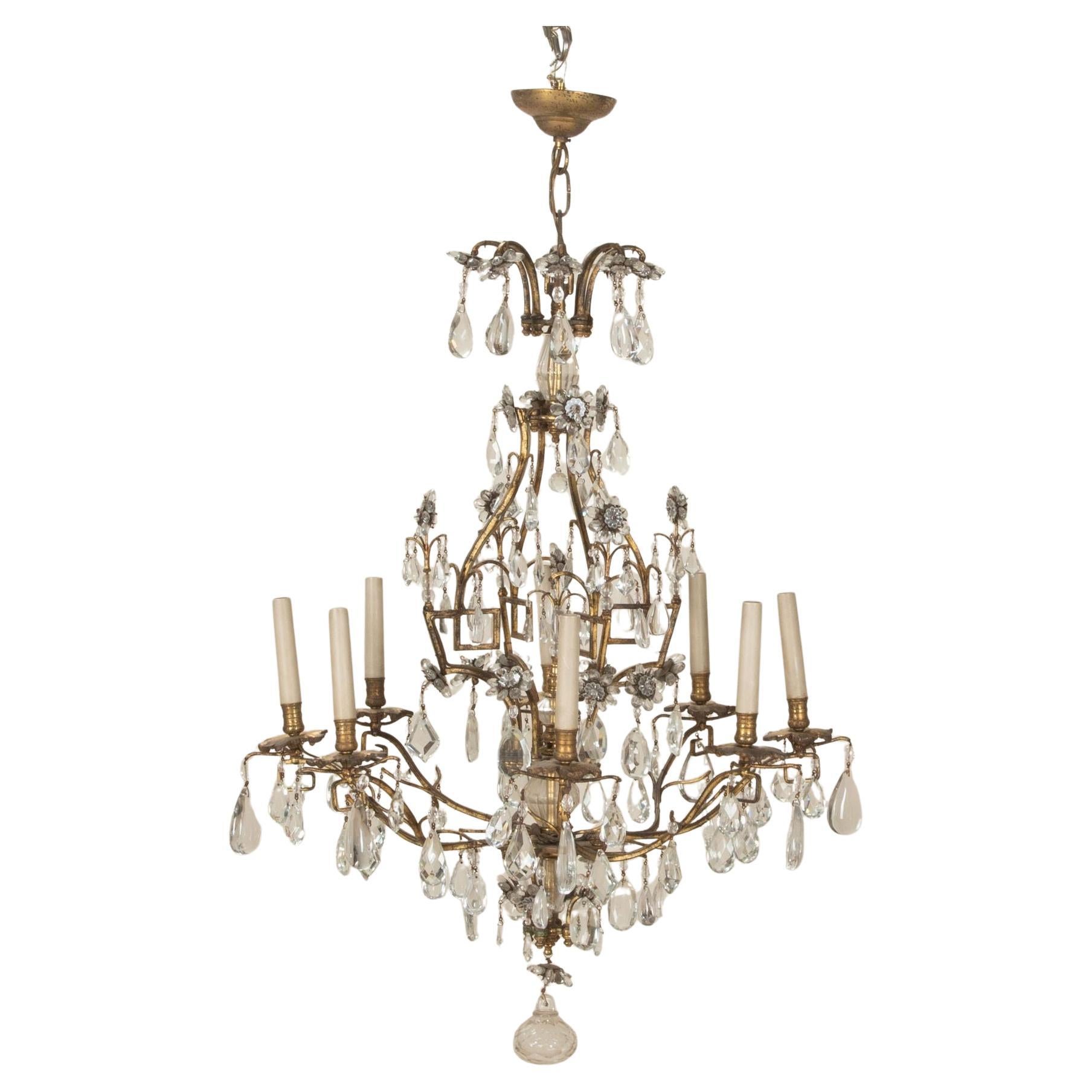 20th Century French Gilt Metal Chandelier For Sale