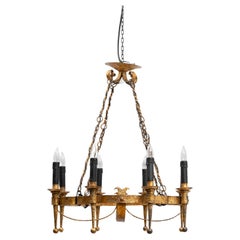 Vintage 20th Century French Gilt Metal Eight-Light Chandelier
