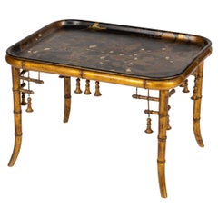 20th Century French Giltwood & Japanese Style Lacquer Table with Tray, C.1880