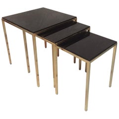 20th Century French Gilted Brass and Black Glass Gigognes Tables 