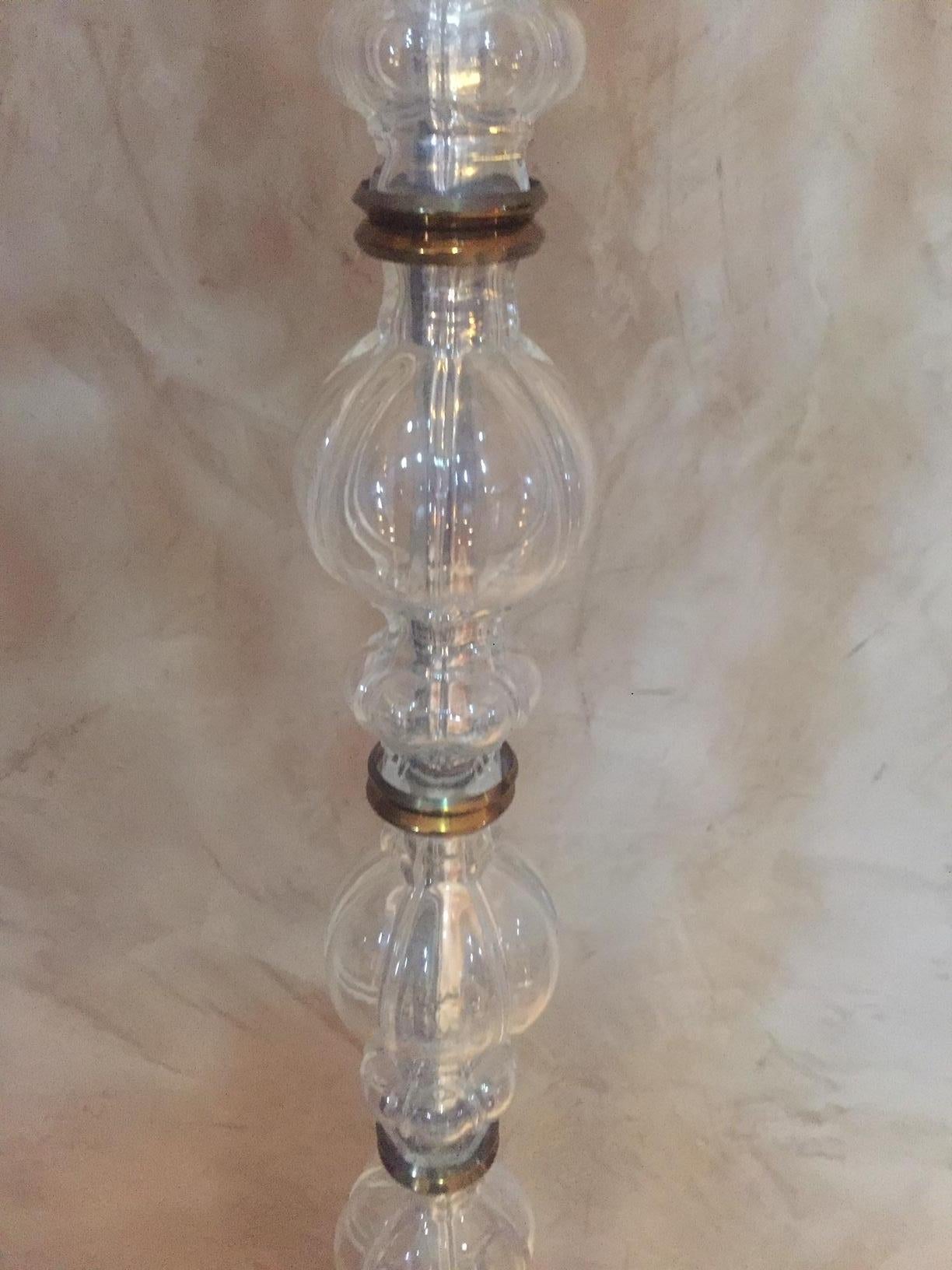 Gilt 20th Century, French Gilded Brass and Glass Floor Lamp, 1950s For Sale