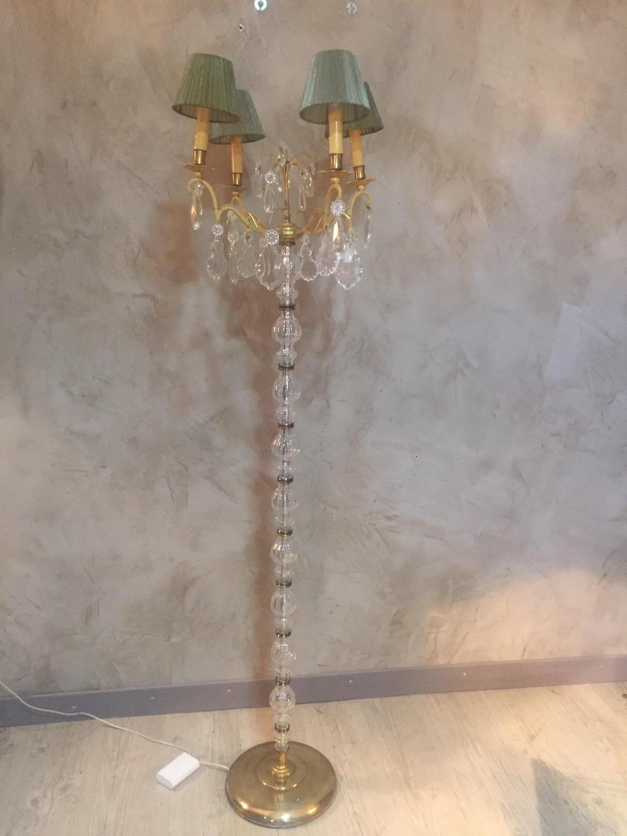 Mid-20th Century 20th Century, French Gilded Brass and Glass Floor Lamp, 1950s For Sale