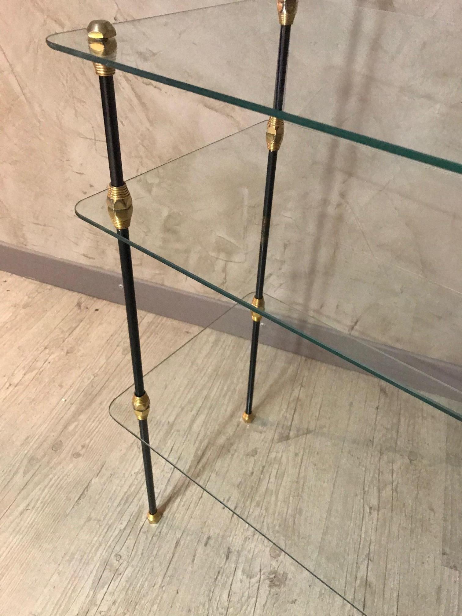 20th Century French Gilted Brass and Glass Shelf, 1950s 6