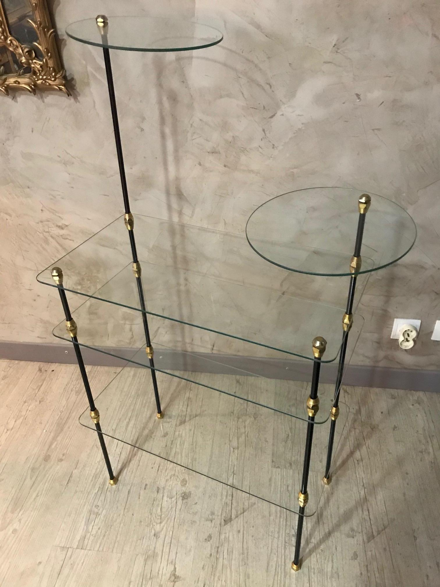 20th Century French Gilted Brass and Glass Shelf, 1950s In Good Condition In LEGNY, FR