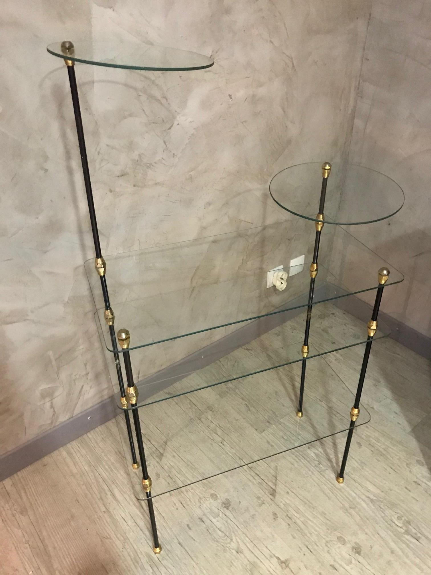 Mid-20th Century 20th Century French Gilted Brass and Glass Shelf, 1950s