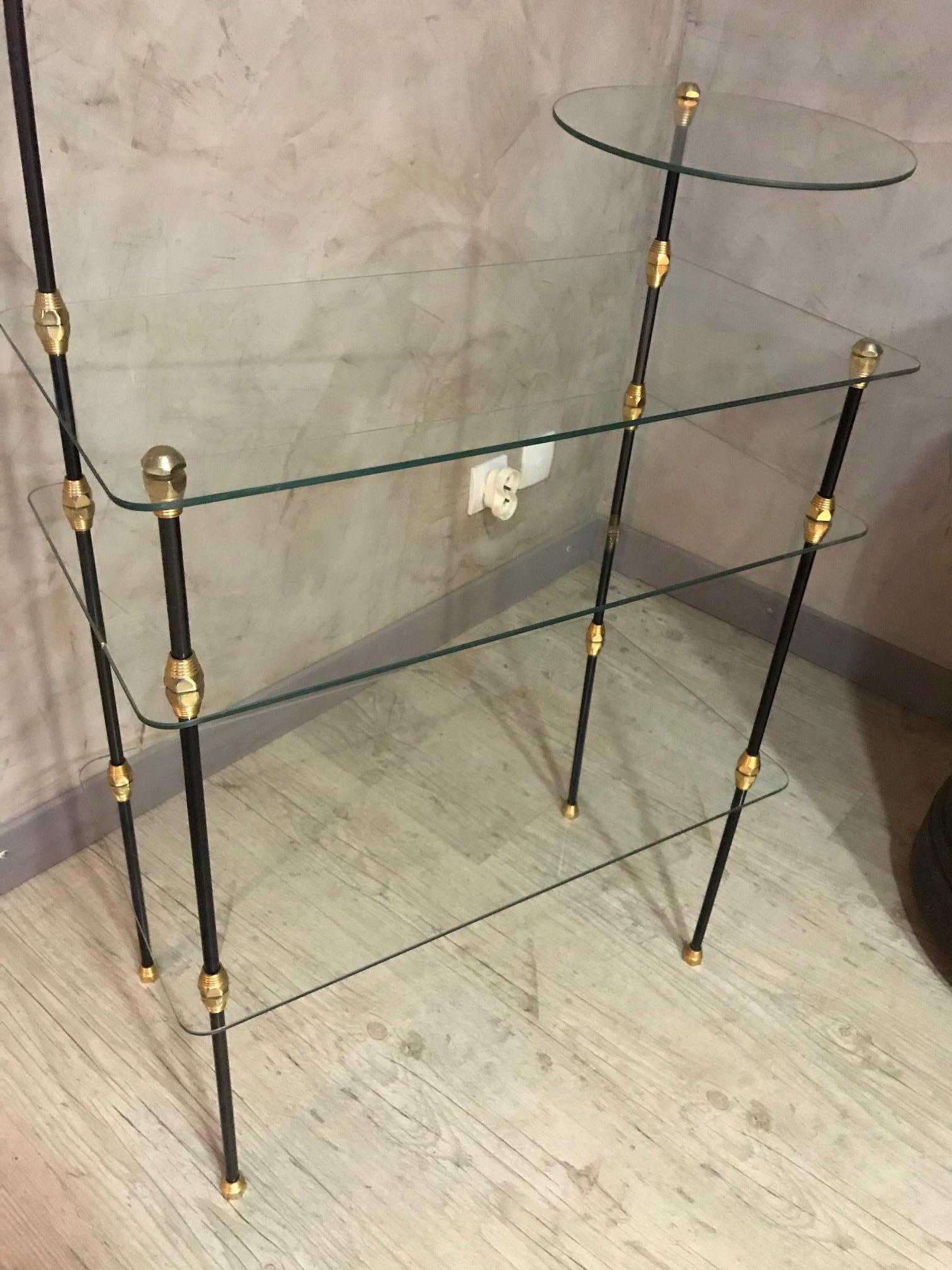 20th Century French Gilted Brass and Glass Shelf, 1950s 2