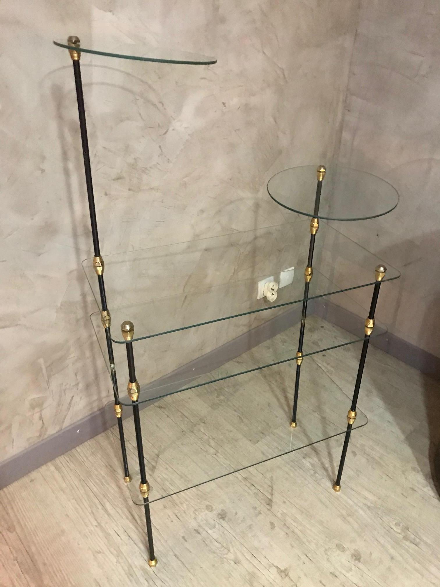 20th Century French Gilted Brass and Glass Shelf, 1950s 3