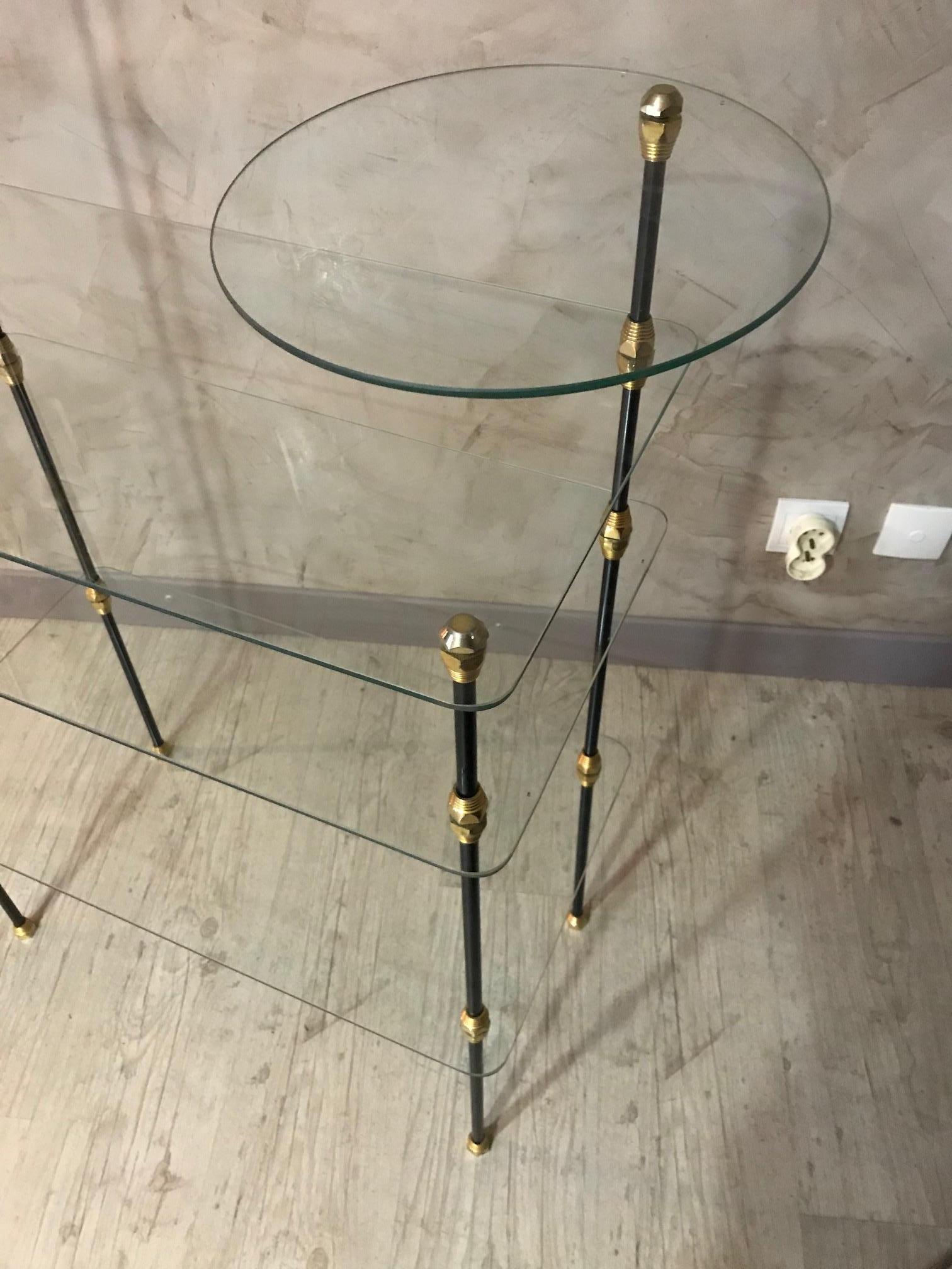 20th Century French Gilted Brass and Glass Shelf, 1950s 5
