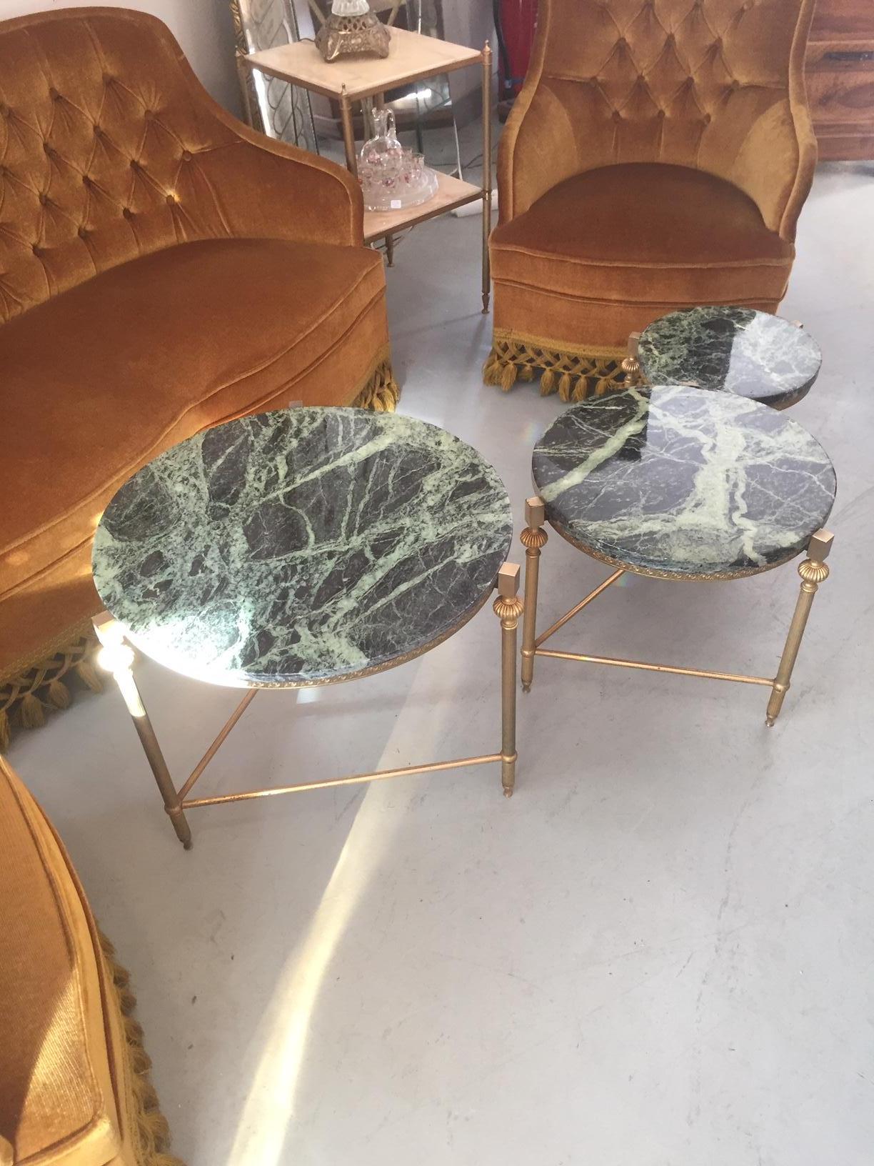 Gilt 20th Century, French Gilded Brass and Marble Nesting Table, 1950s