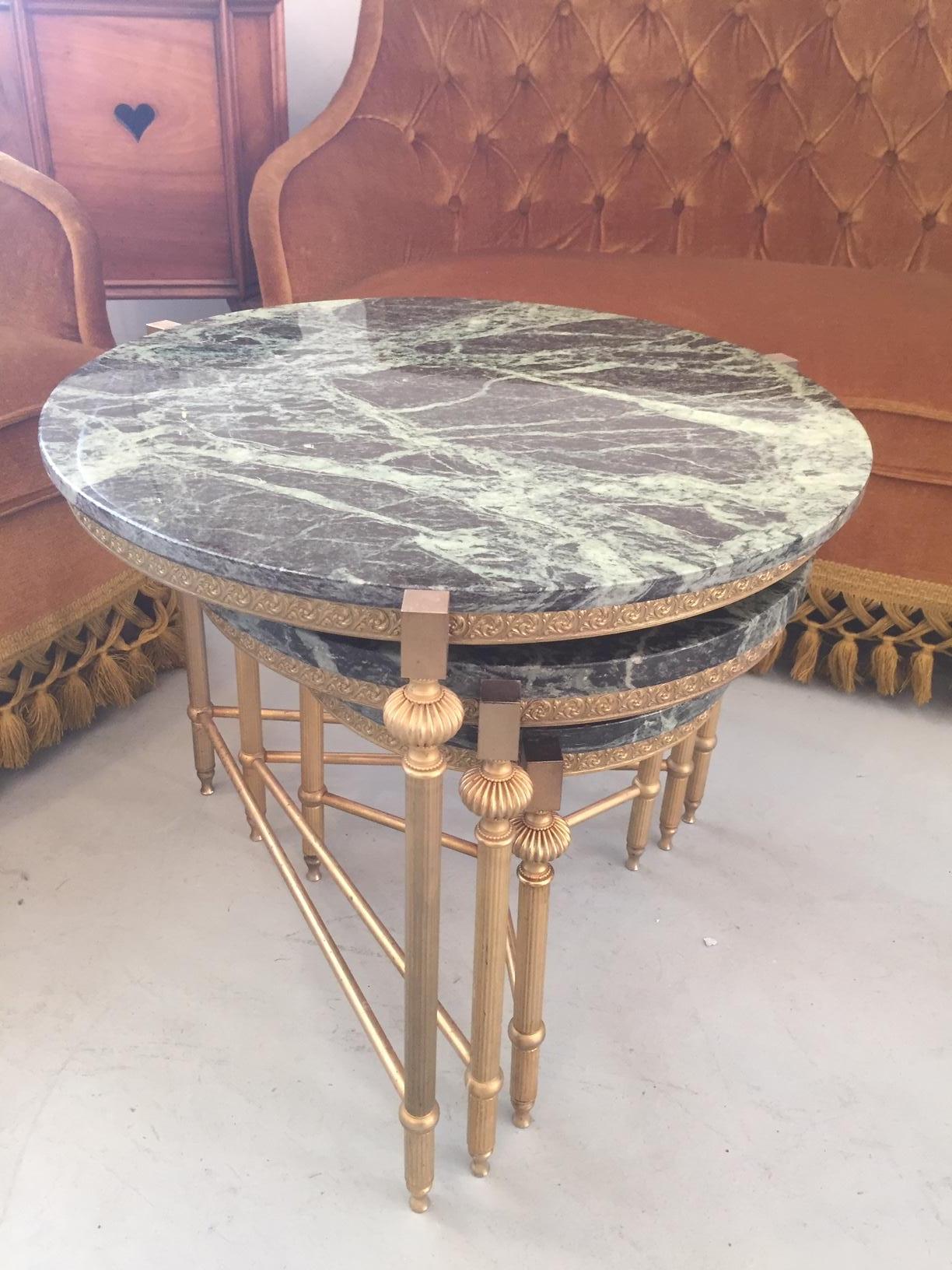 20th Century, French Gilded Brass and Marble Nesting Table, 1950s 3
