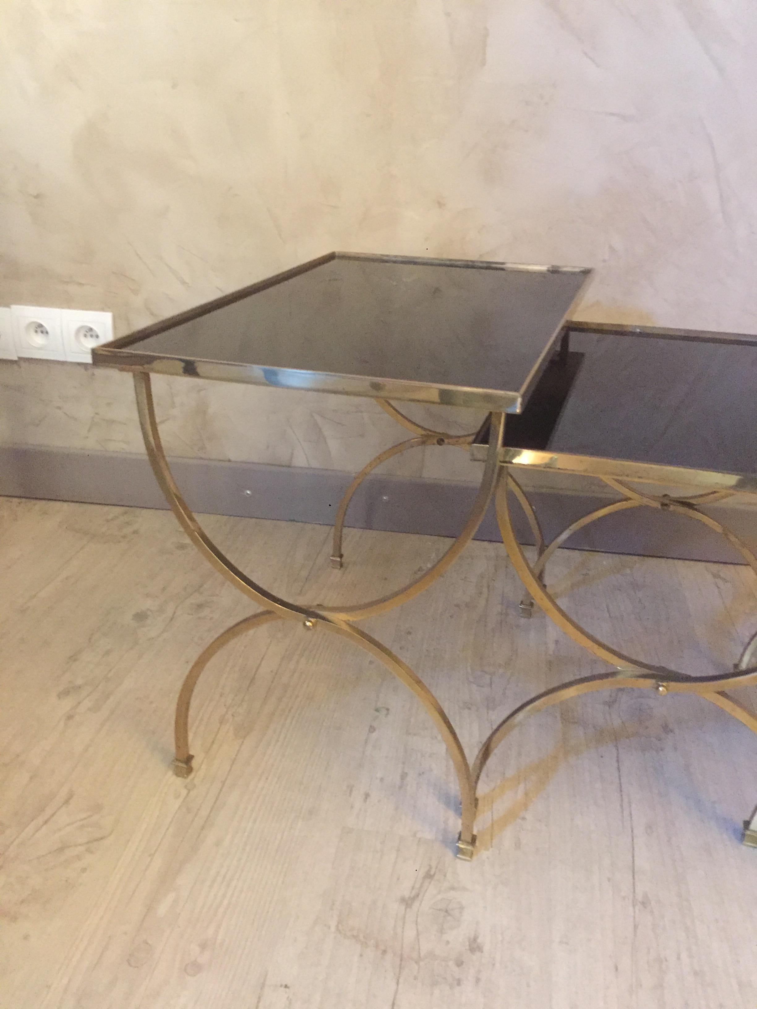 Mid-20th Century 20th Century French Gilted Brass Nesting Table, 1950s