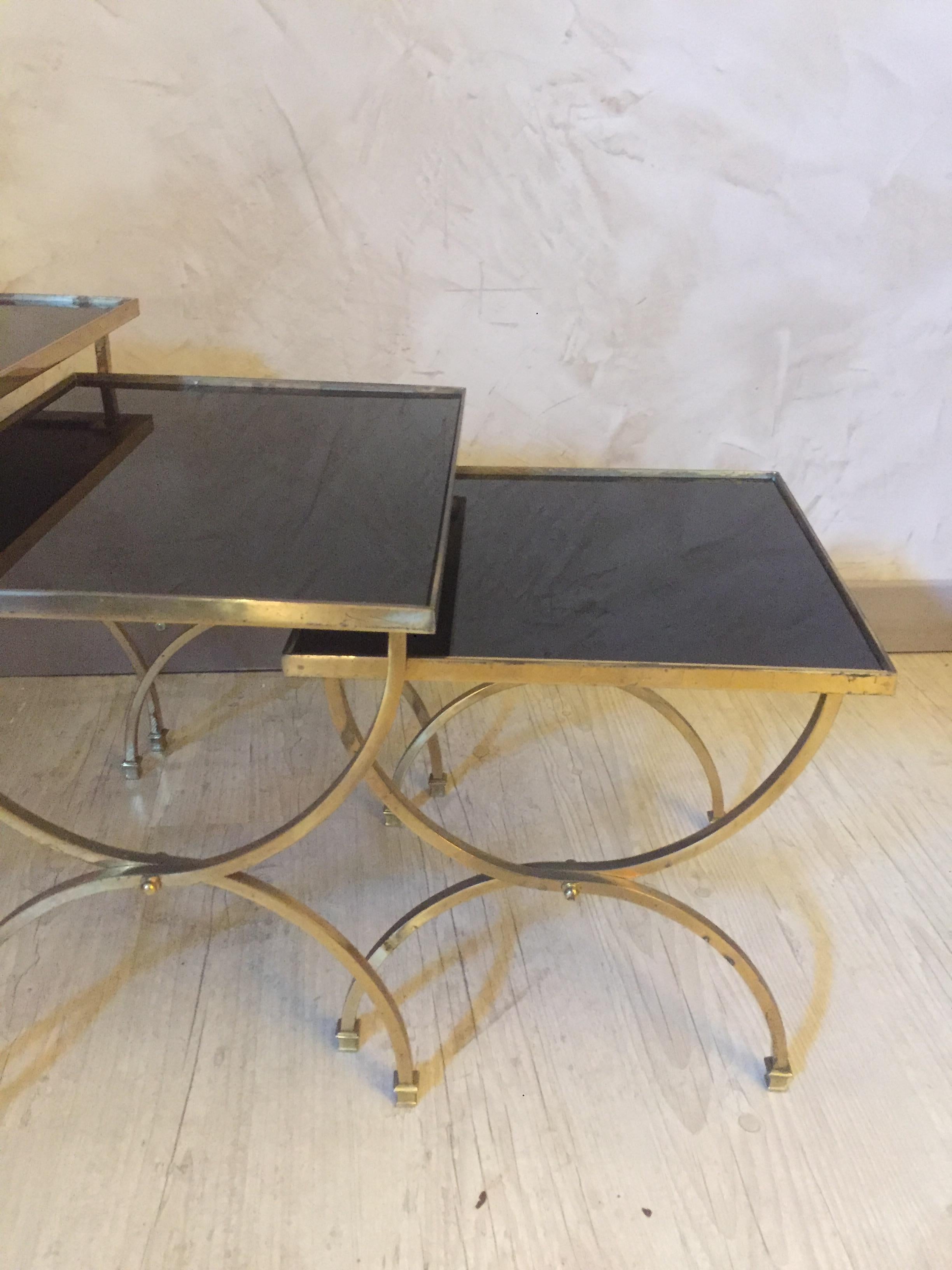 20th Century French Gilted Brass Nesting Table, 1950s 1