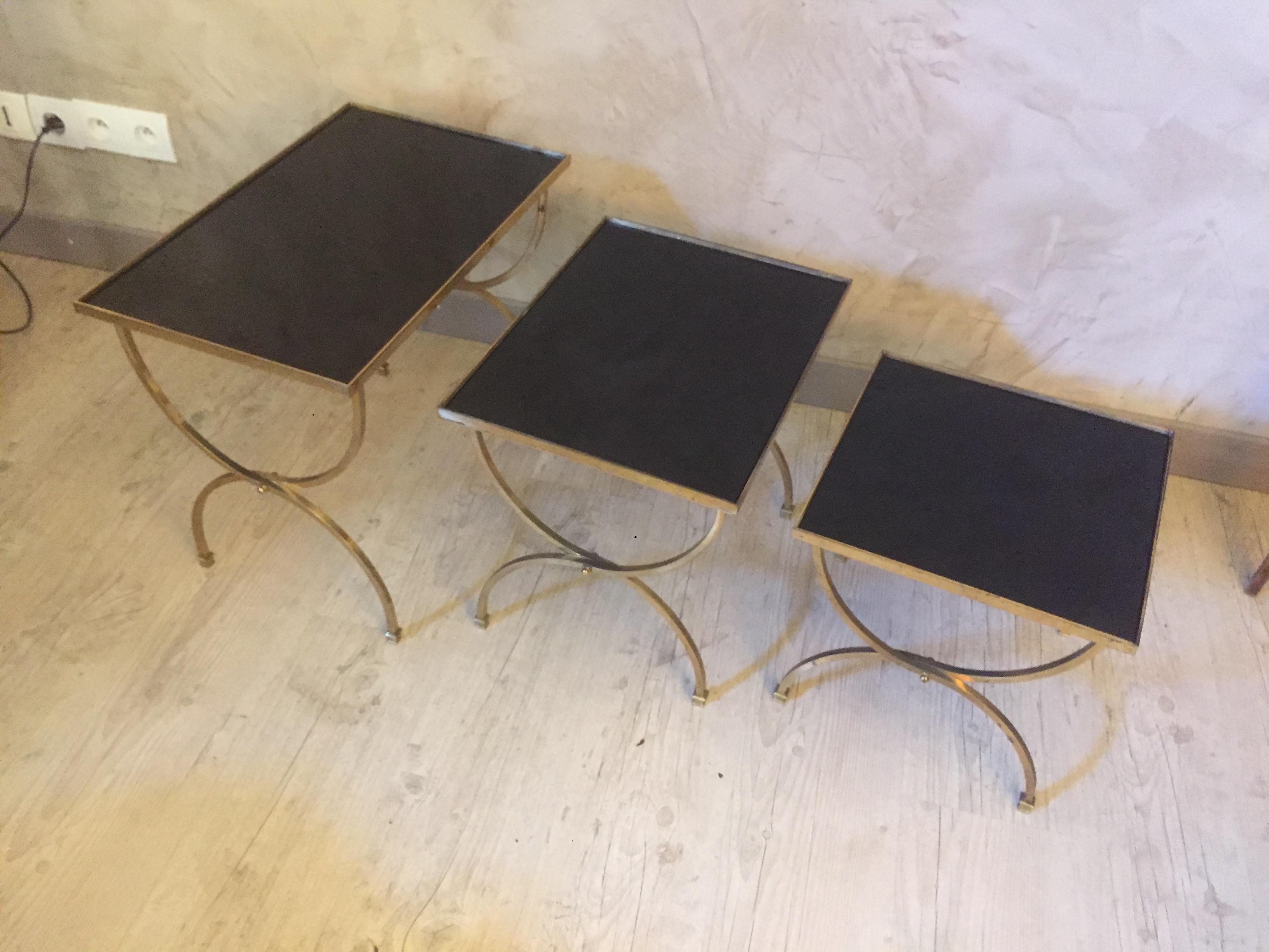 20th Century French Gilted Brass Nesting Table, 1950s 2