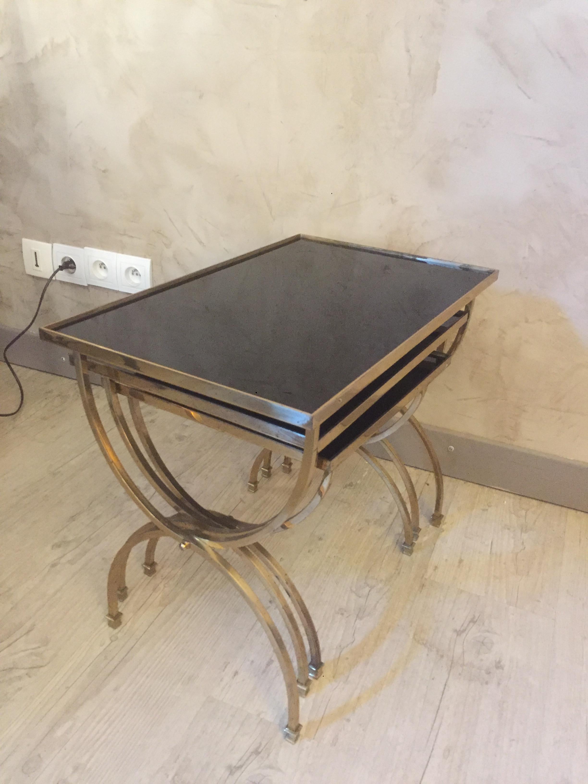 20th Century French Gilted Brass Nesting Table, 1950s 3