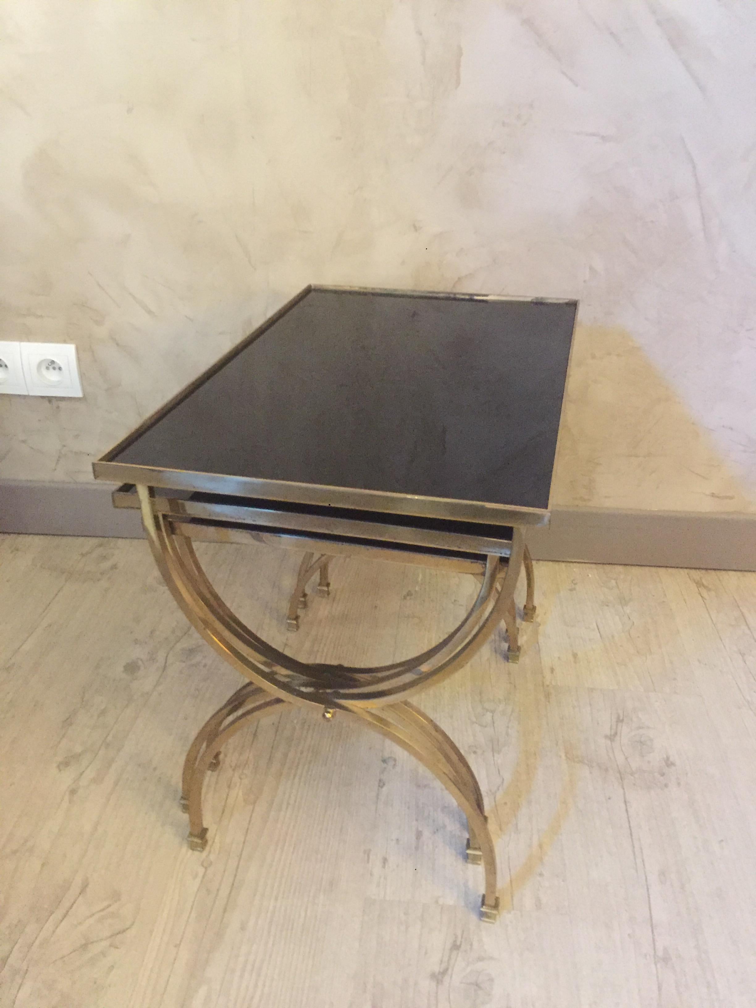 20th Century French Gilted Brass Nesting Table, 1950s 4