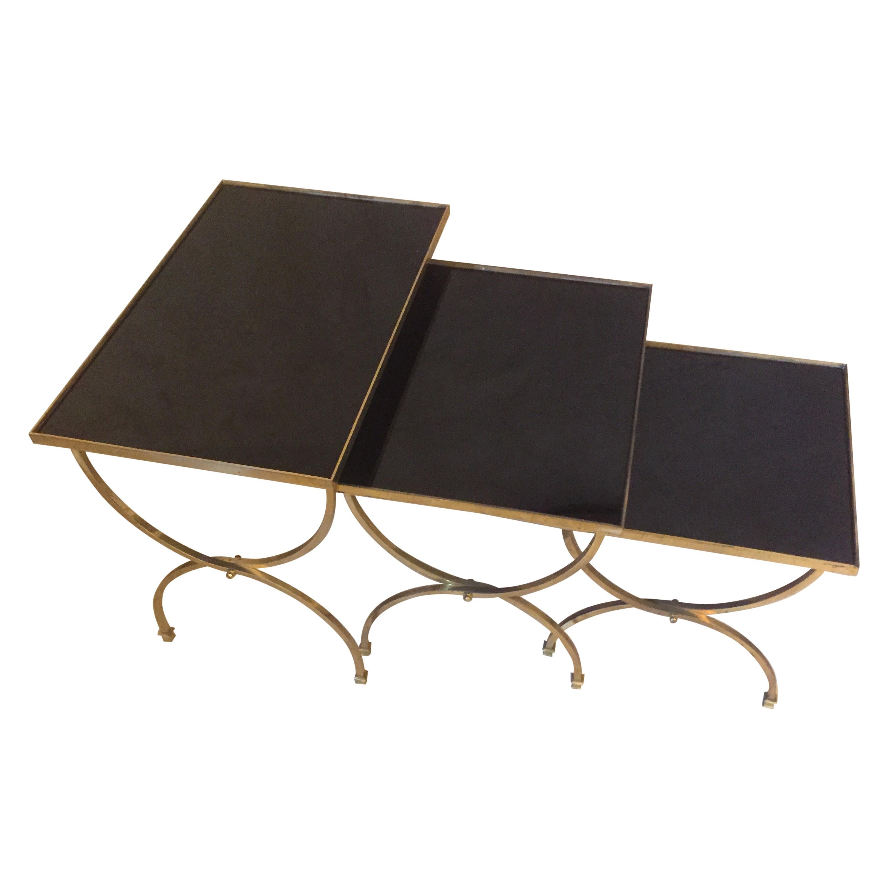 20th Century French Gilted Brass Nesting Table, 1950s