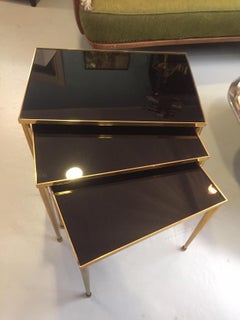 20th Century, French Gilted Brass Side Table Set, 1950s
