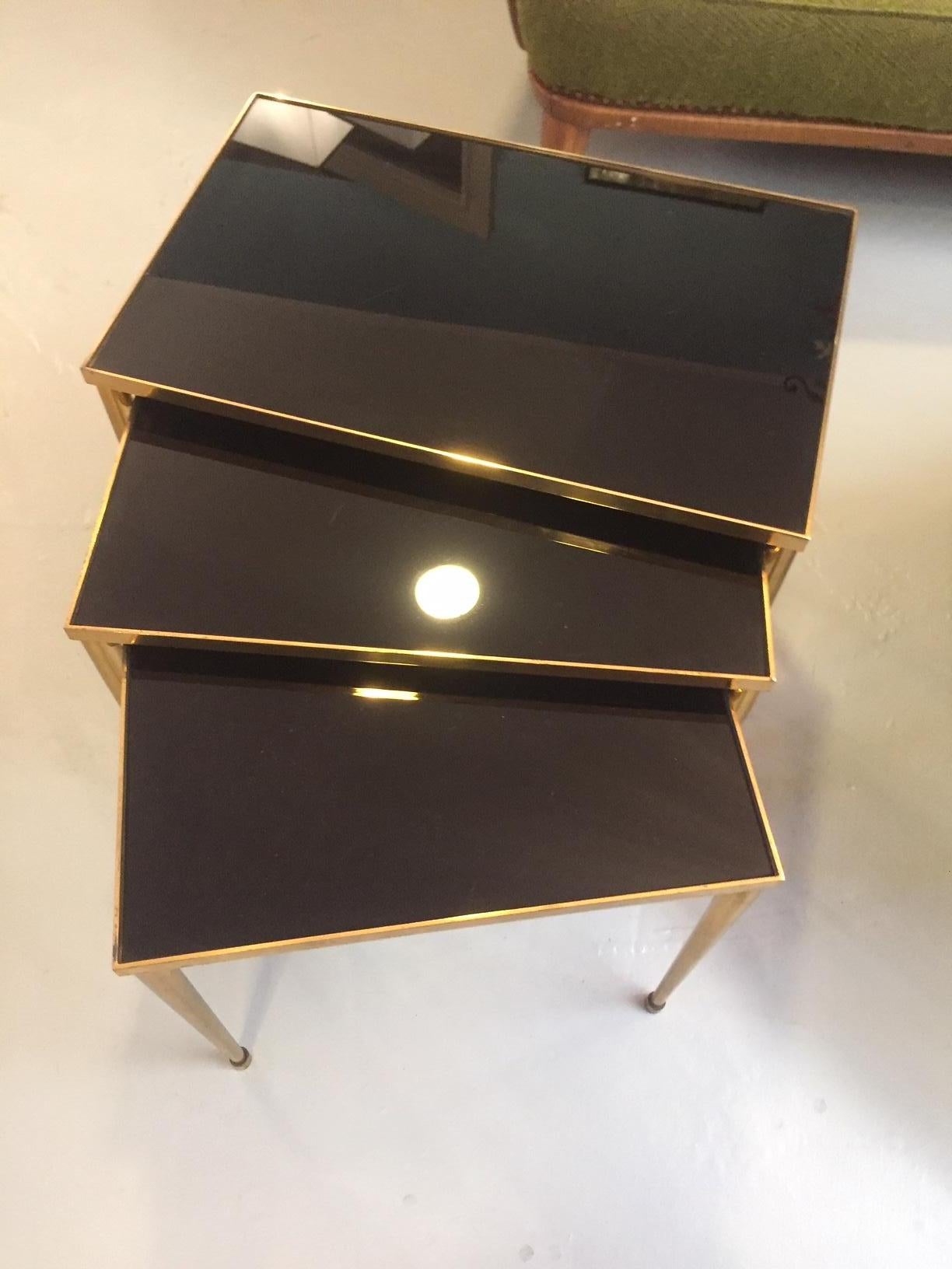 Mid-20th Century 20th Century, French Gilted Brass Side Table Set, 1950s