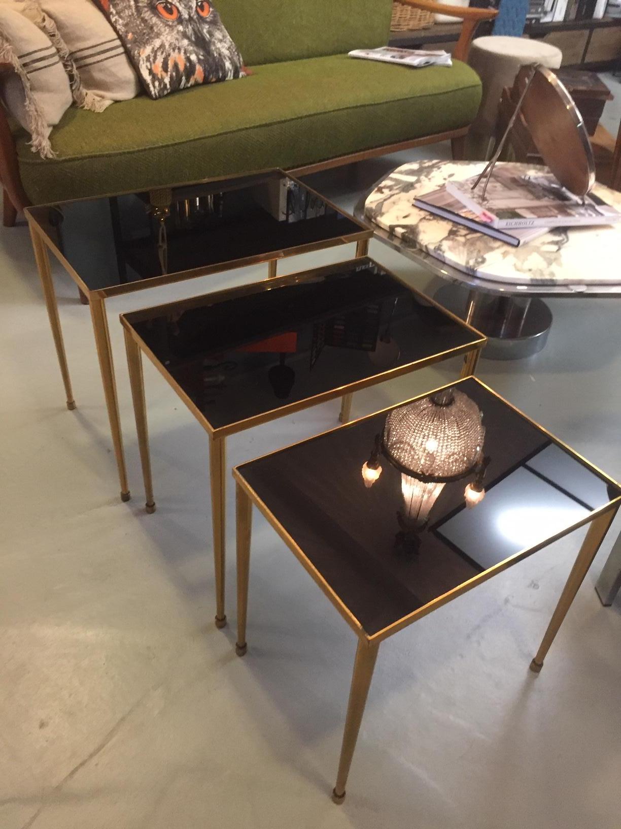 20th Century, French Gilted Brass Side Table Set, 1950s 1