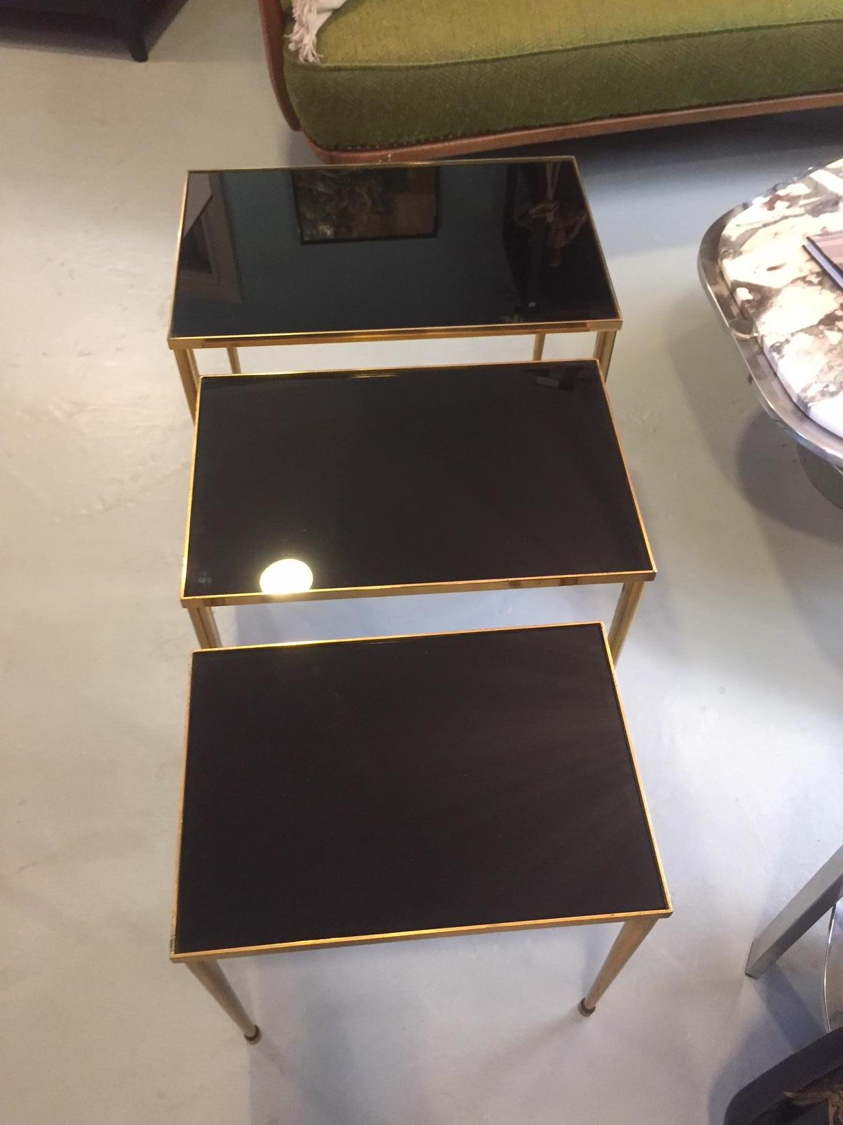 20th Century, French Gilted Brass Side Table Set, 1950s 2