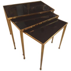20th Century, French Gilted Brass Side Table Set, 1950s