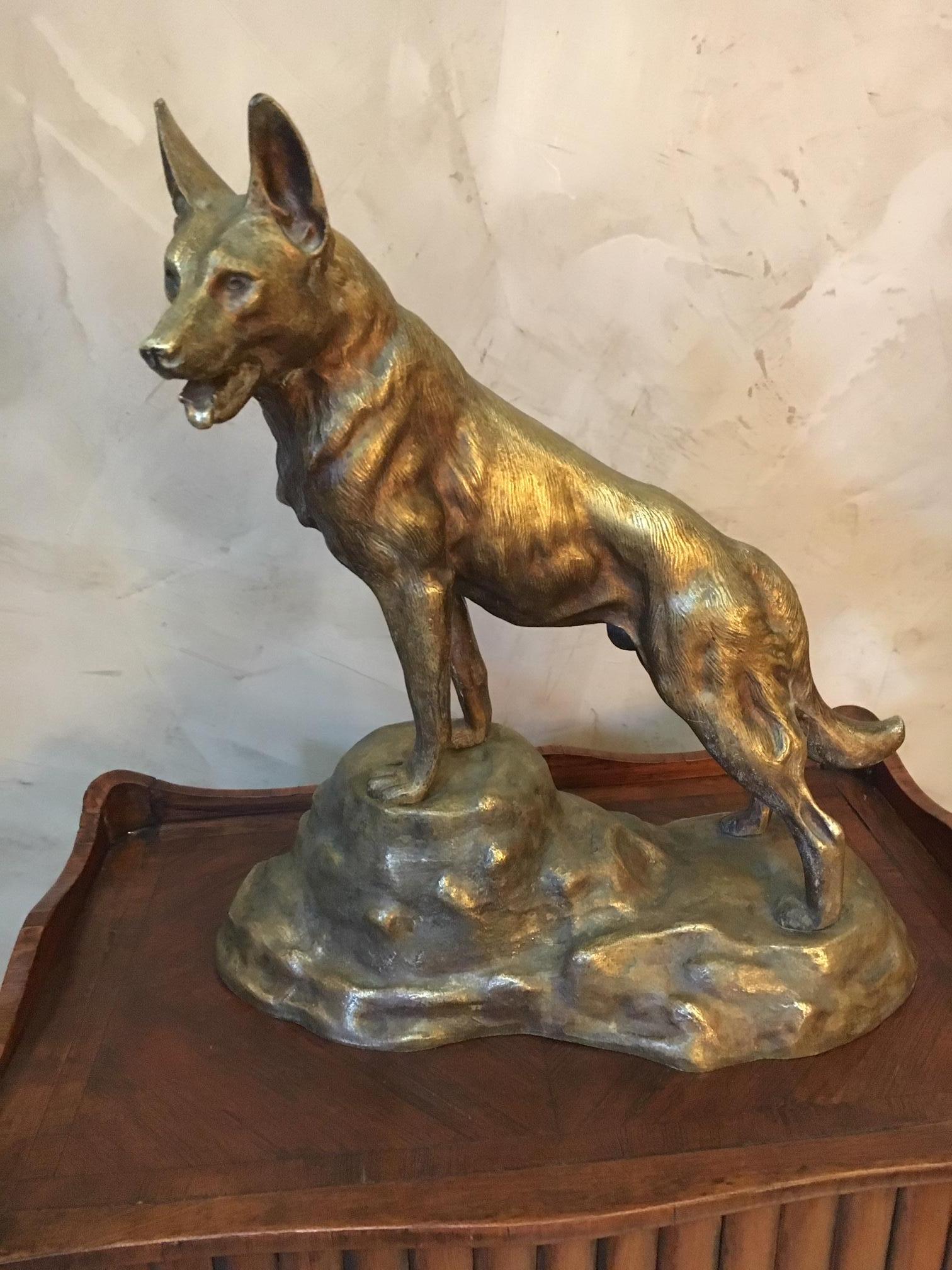 20th Century, French Gilded Bronze Dog, 1940s In Good Condition In LEGNY, FR