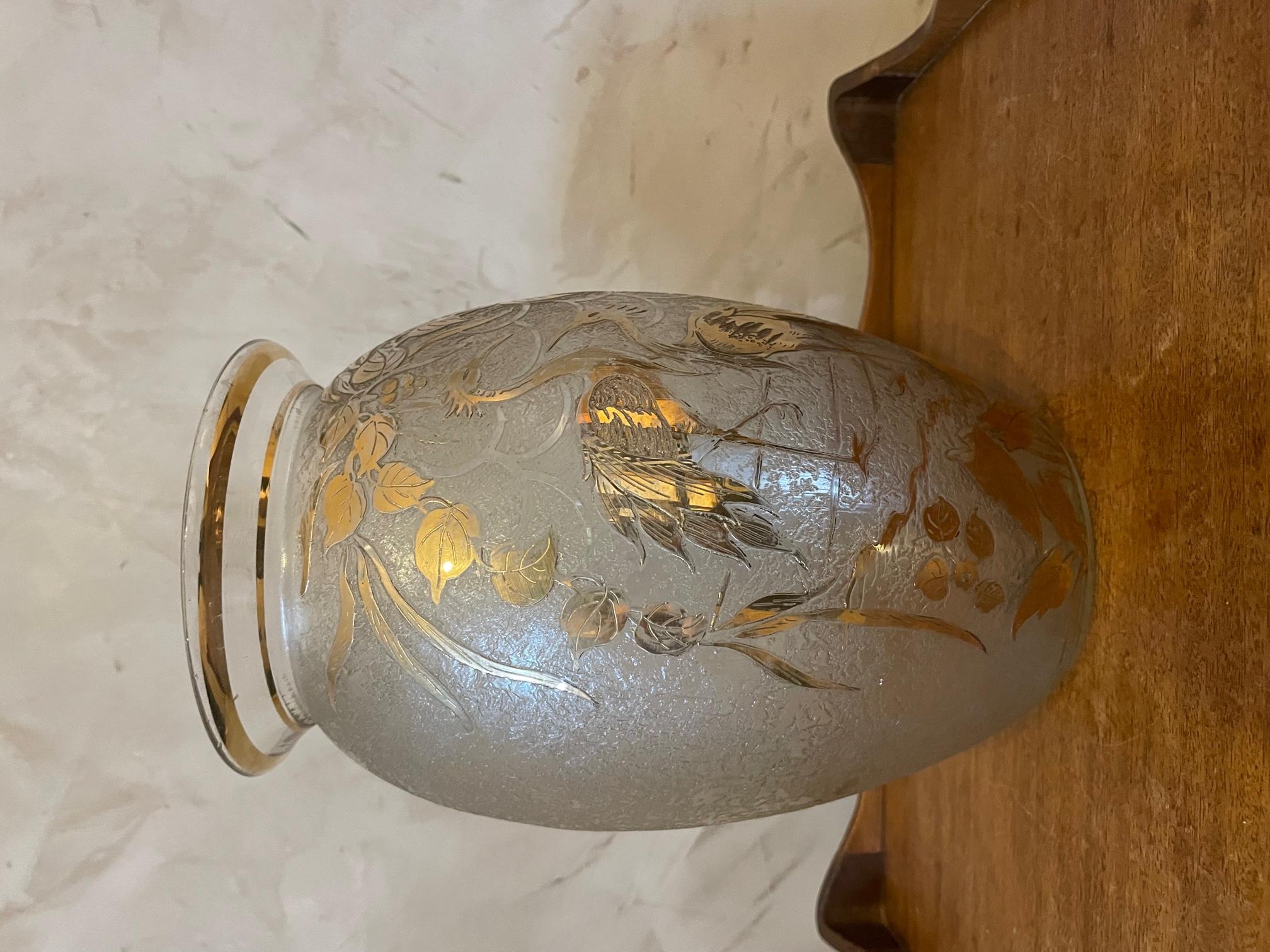Mid-20th Century 20th century French Glass and Bird decor Vase, 1940s For Sale