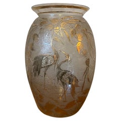 20th century French Glass and Bird decor Vase, 1940s