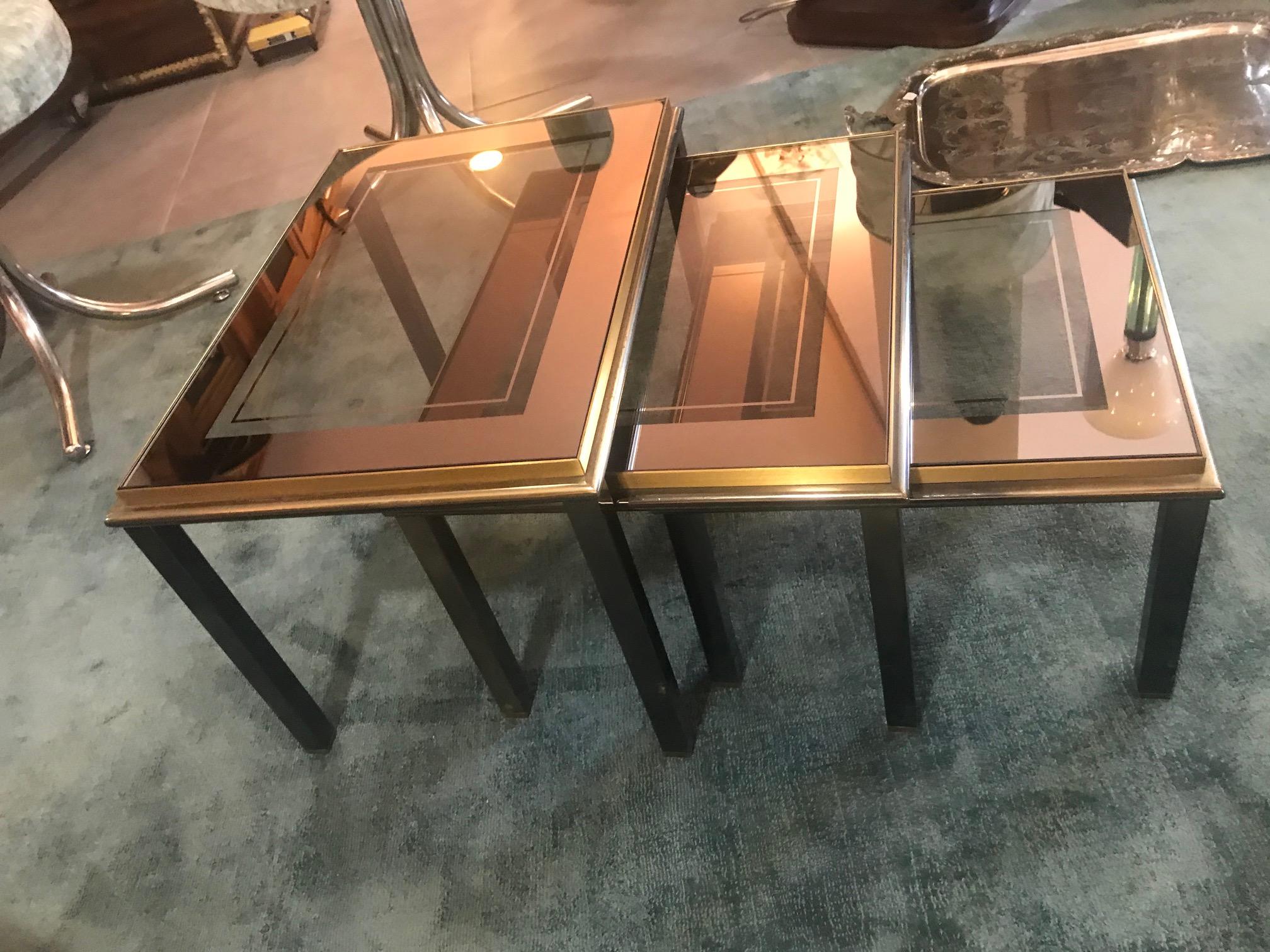 20th Century French Glass and Brass Nesting Tables, 1950s In Good Condition In LEGNY, FR